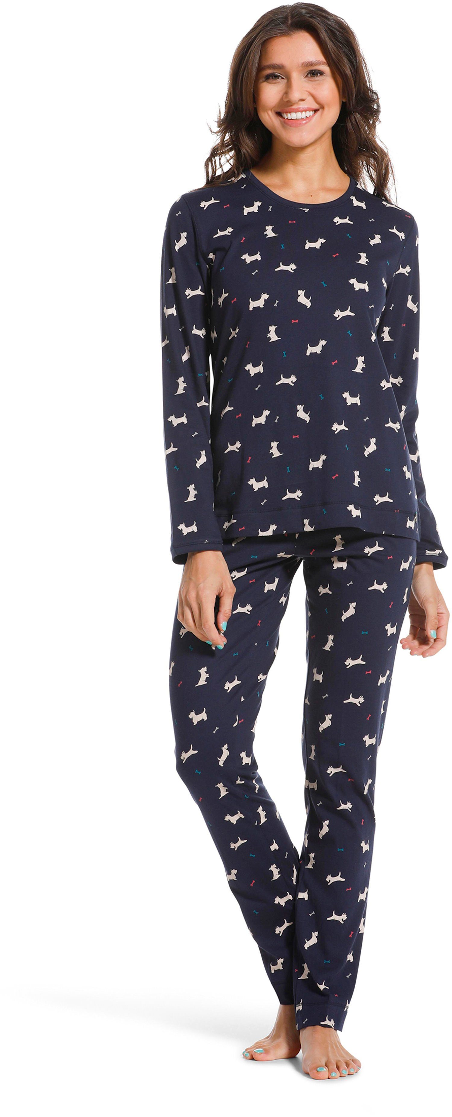 Rebelle Schlafanzug Damen Schlafanzug mit langem Arm (2 tlg) Baumwolle Hunde allover | Pyjama-Sets