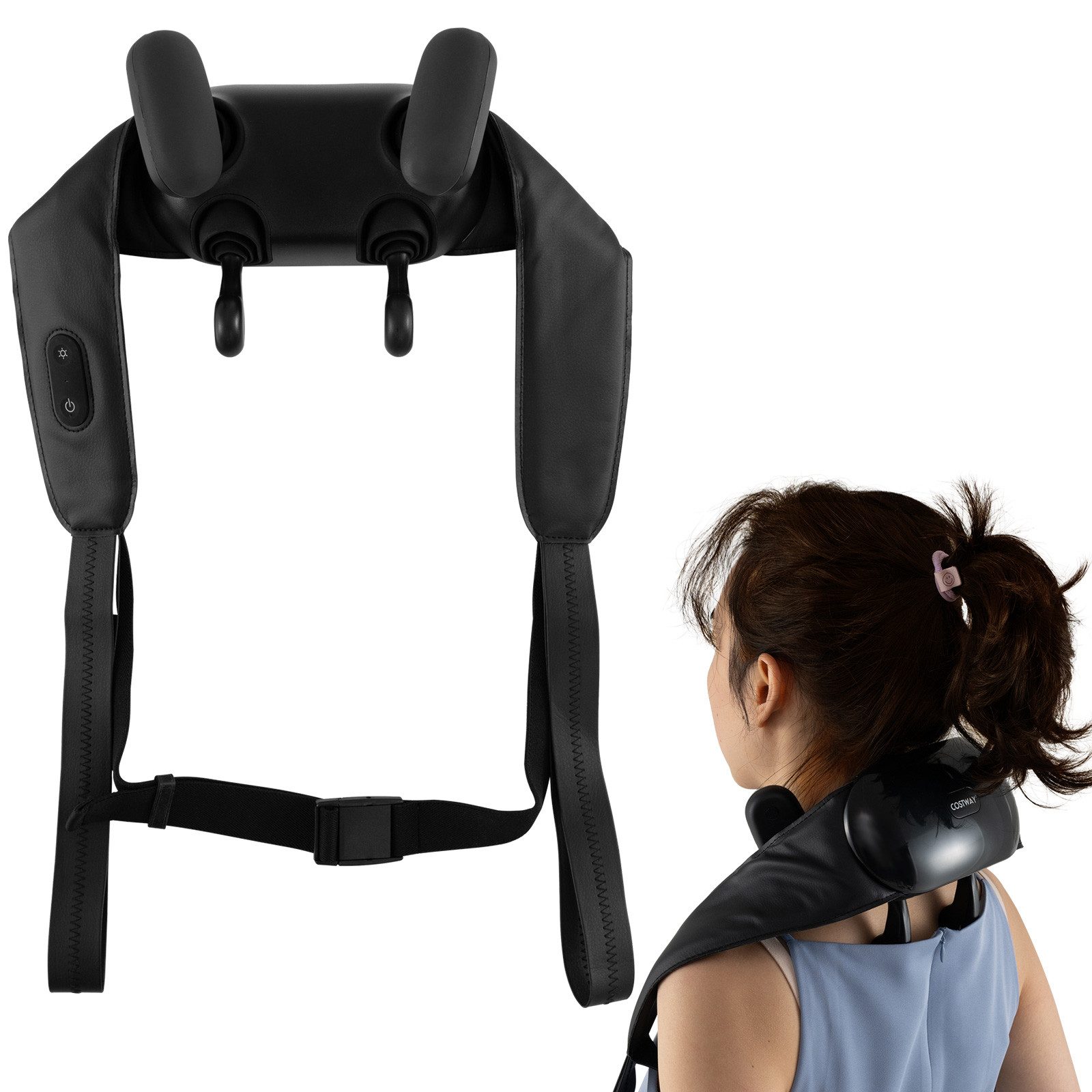 COSTWAY Nacken-Massagegerät, 4D Kneten Shiatsu mit 2 Wärmestufen, kabellos
