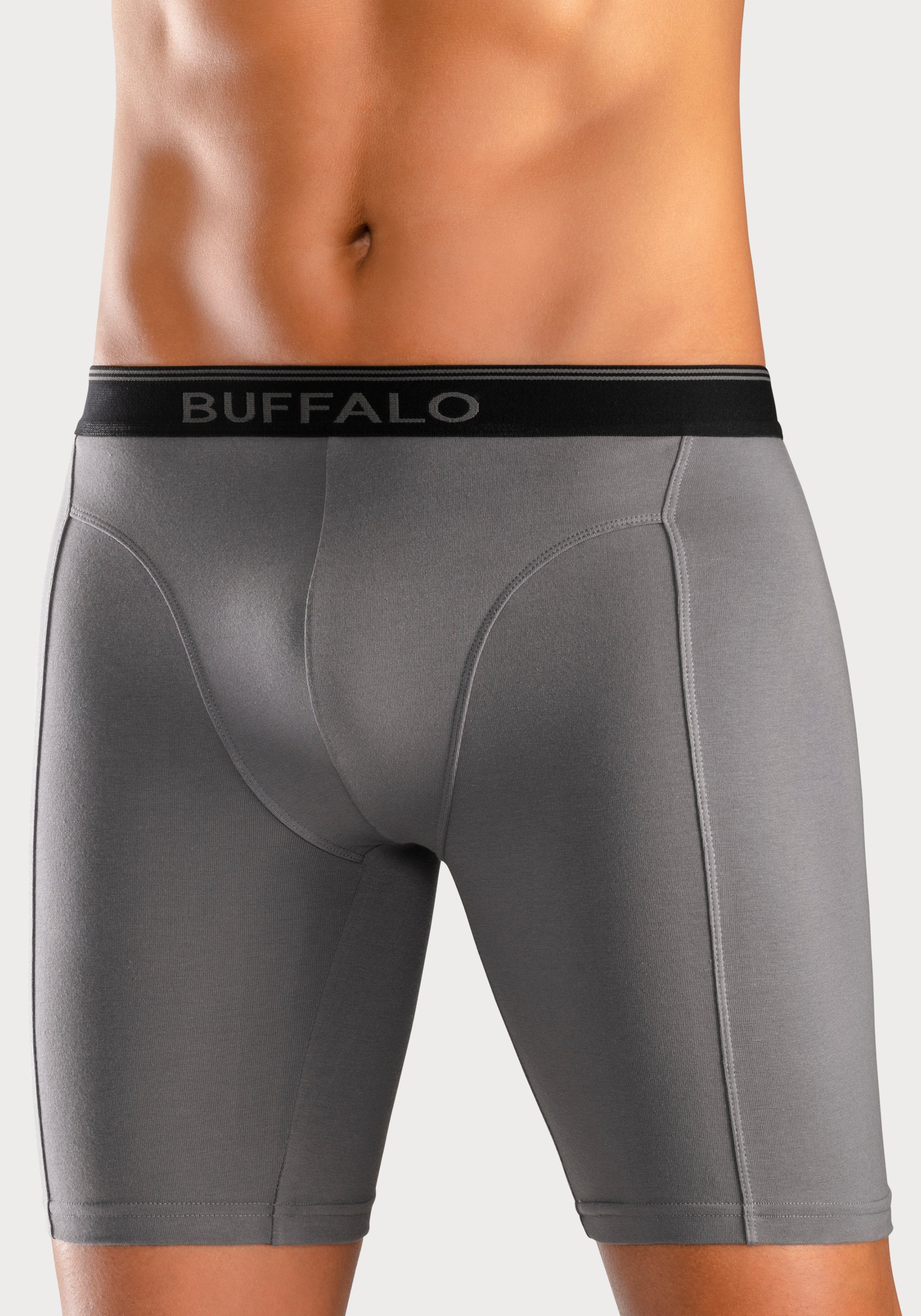 und Buffalo Sport auch Form langer 3-St) grau, navy ideal für (Packung, aquablau, Trekking Boxer in