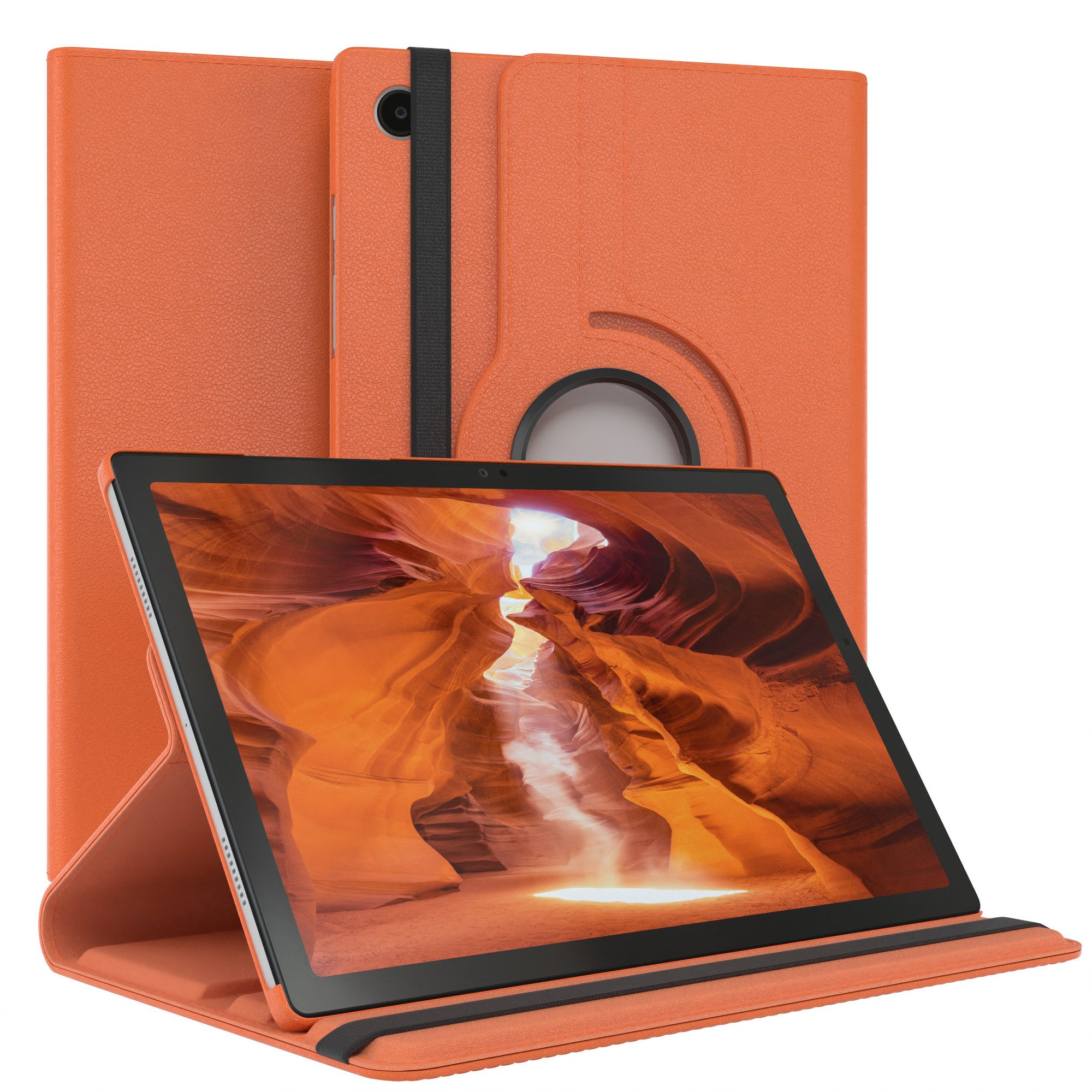 EAZY CASE Tablet-Hülle Rotation Case für Samsung Galaxy Tab A8 10.5 LTE 10,5 Zoll, Tabletschutz robust magnetisch verstellbar Klappetui mit Deckel Orange