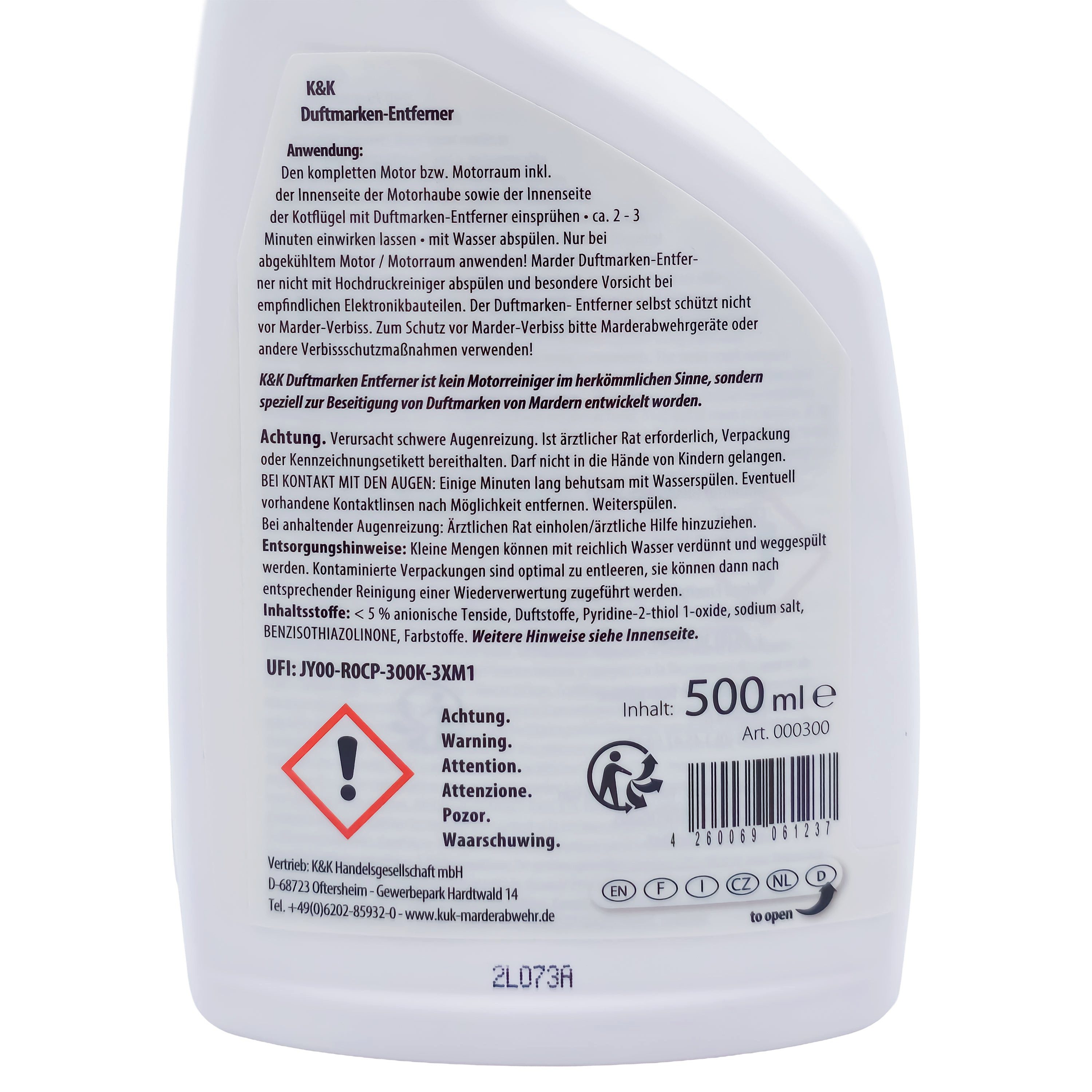 K&K MARDERSCHUTZ Marderspray Marder Duftmarken-Entferner, 500 ml – Bild 3 von 3