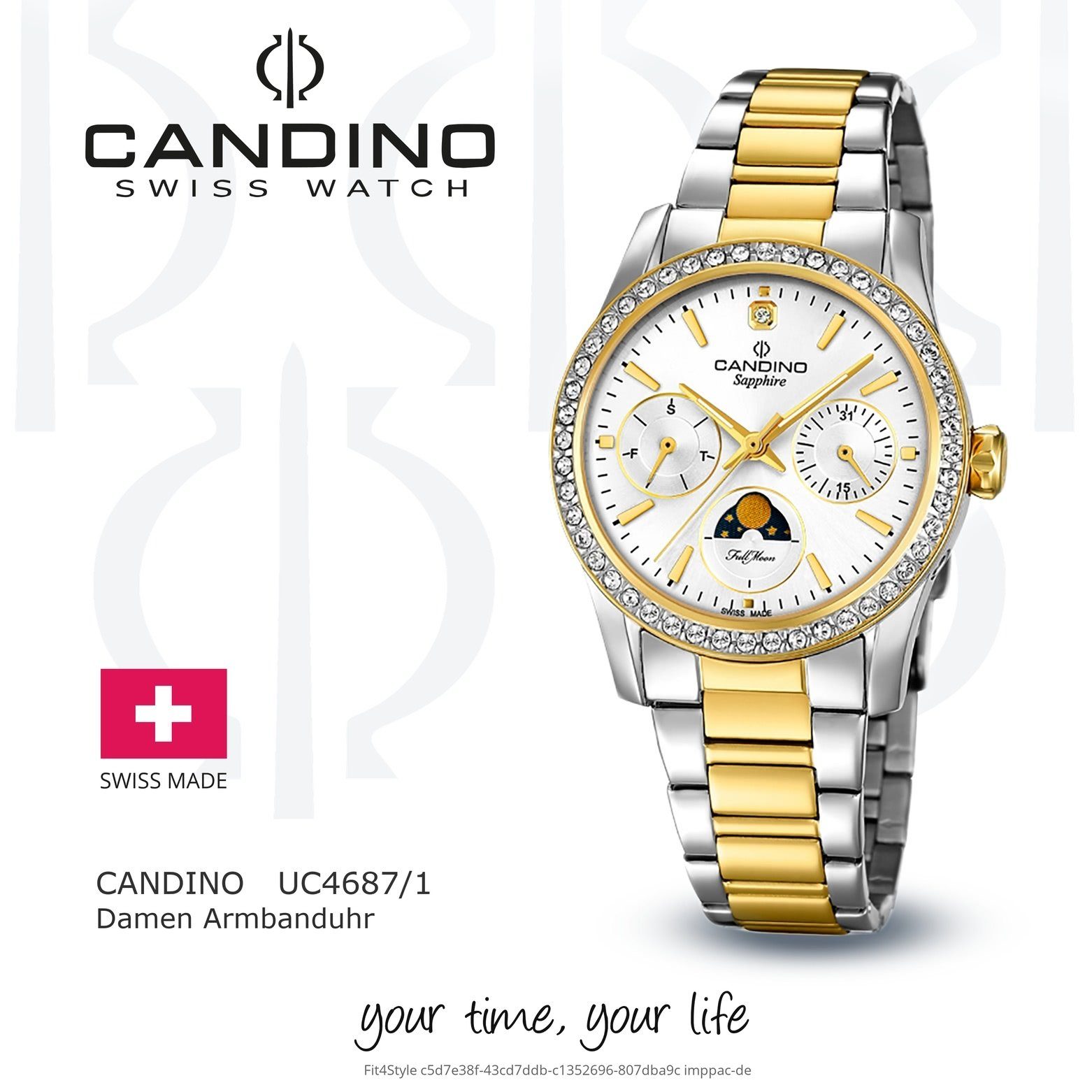 Damen Uhr gold, Candino Armbanduhr Fashion Damen Quarzuhr Analog Candino silber, C4687/1, Edelstahlarmband rund,