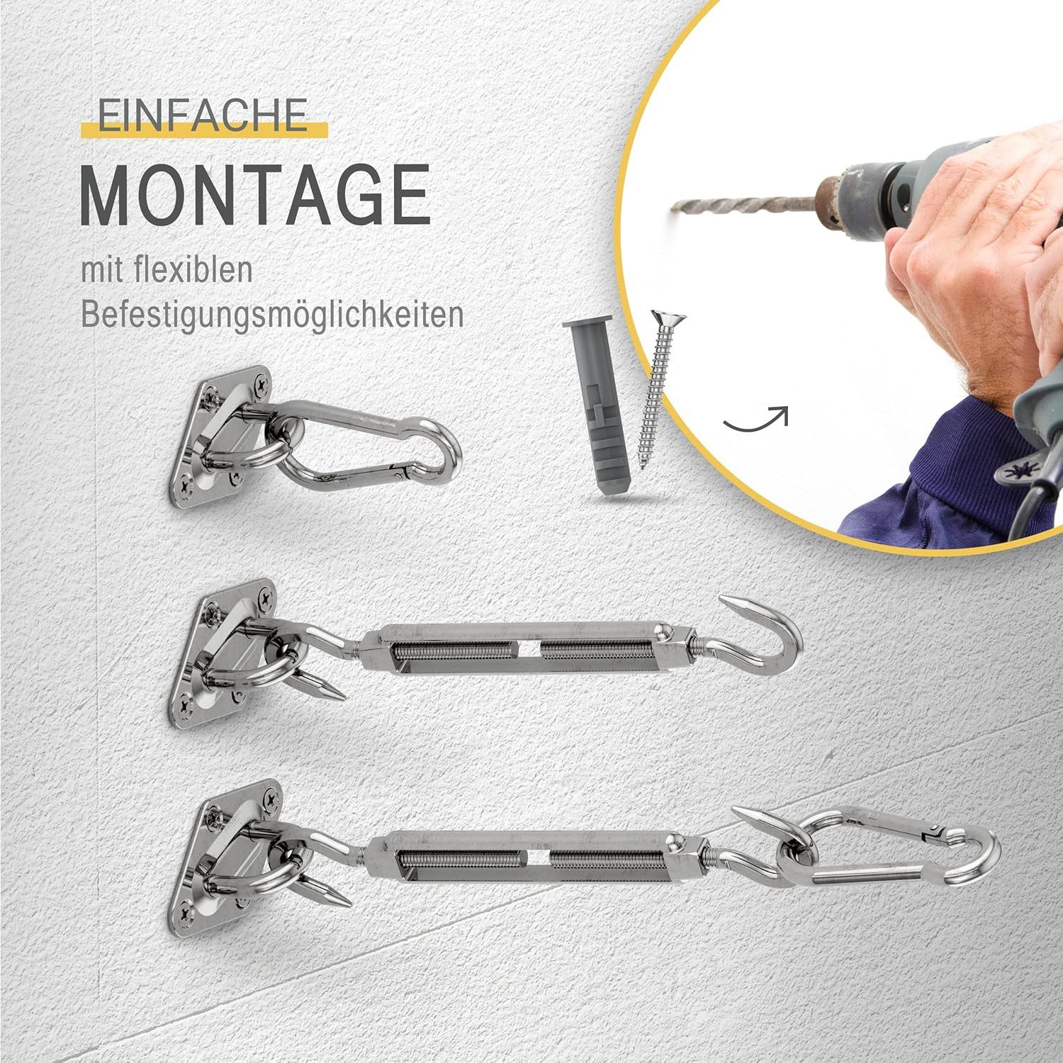 Sol Royal Sonnensegel Sonnensegel Montageset M5 Befestigung Set SolVision Befestigung, Halterung für Sonnen Segel Befestigungsset Wand Rostfreier Edelstahl – Bild 3 von 5