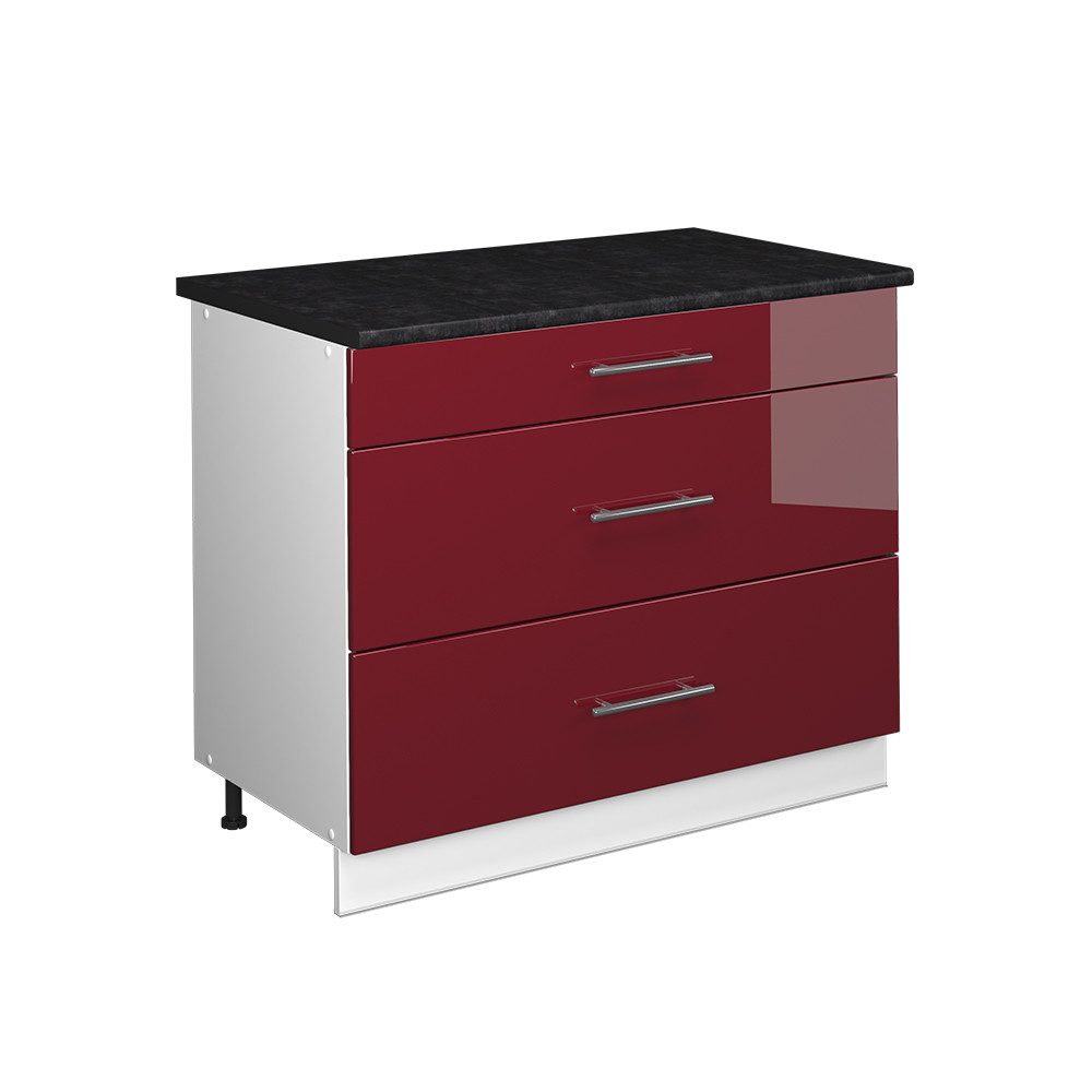 Vicco Unterschrank Fame-Line, Bordeaux Hochglanz/Weiß, 100 cm, AP Anthrazit (1-St)