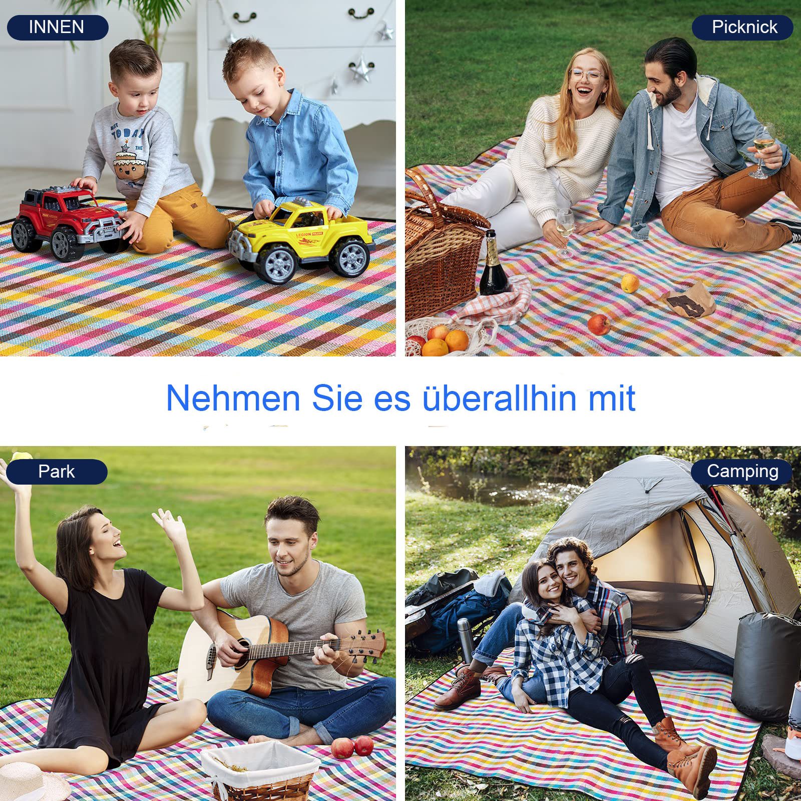 Picknickdecke, BYSURE, 200cm x 200cm Outdoor-Teppich extra große Picknickdecke Stranddecke