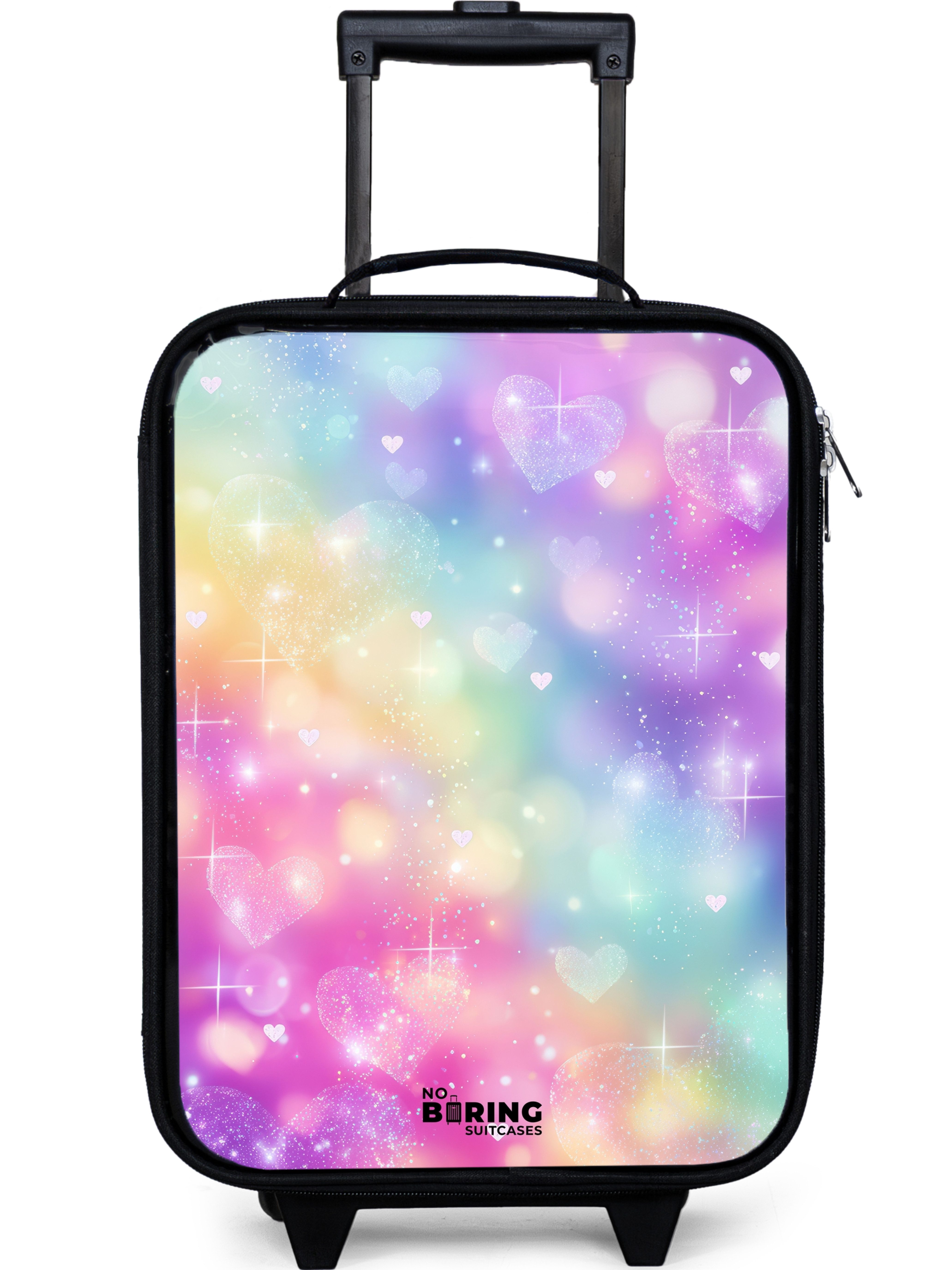NoBoringSuitcases.com© Kinderkoffer mit leuchtende Räder - Licht - Regenbogen - Herzen, 2 Rollen, Kinder Koffer Klein, Trolley Handgepäck, Reisekoffer