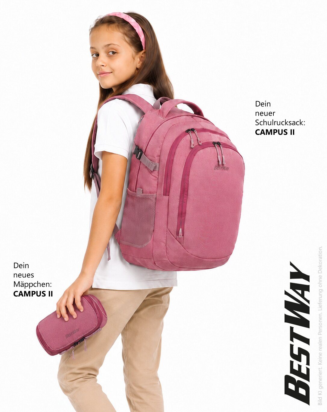 BESTWAY Schulrucksack Mädchen Jungen Schultasche Schulmappe Rucksack (2 Teile Set: Schulrucksack + Mäppchen), Schulrucksackset Mappe Campus Evo 2T Set 40352 rm