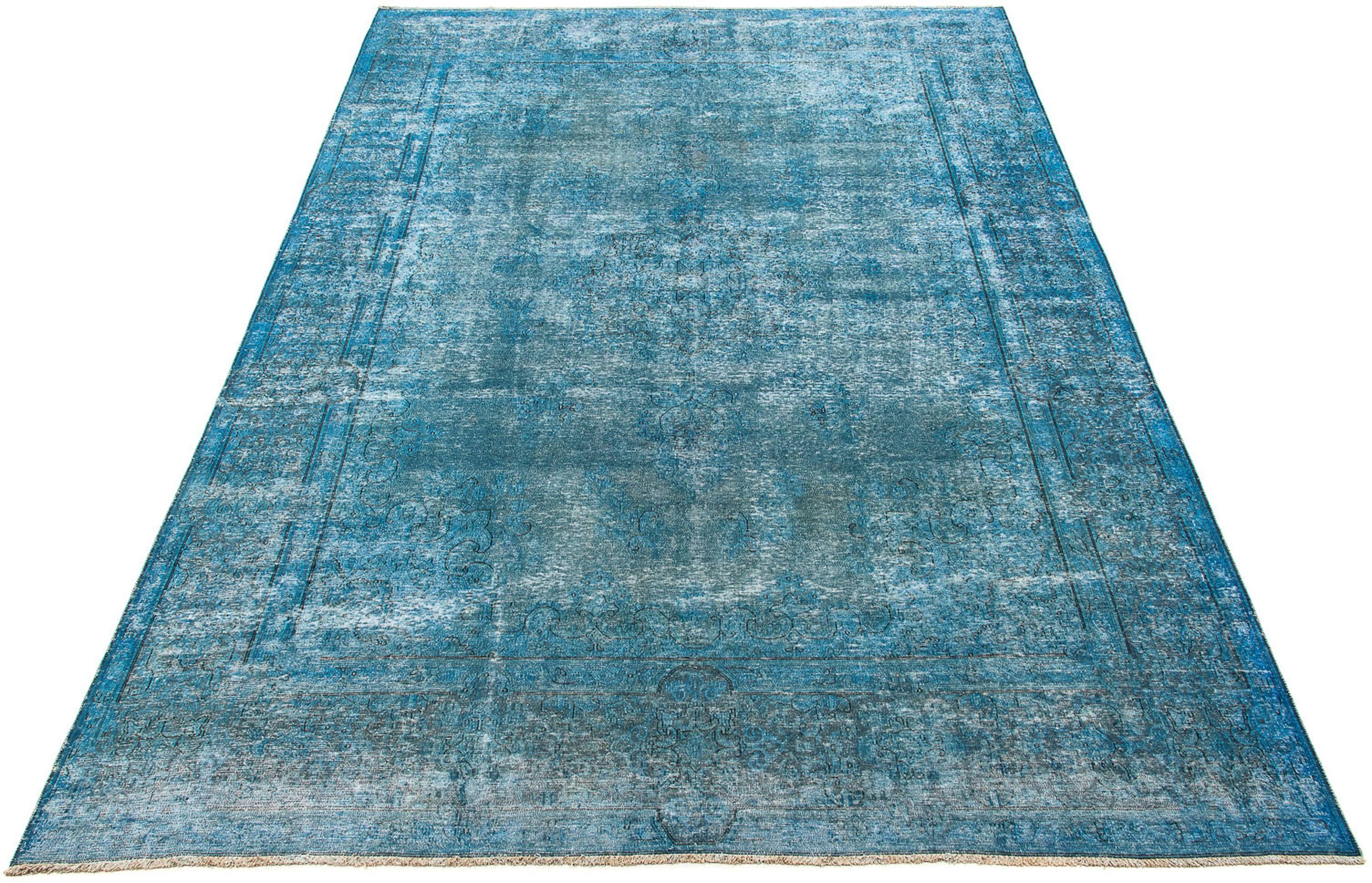 Teppich Vintage - 404 x 290 cm - dunkelblau, morgenland, rechteckig, Höhe: 8 mm, Wohnzimmer, Handgeknüpft, Einzelstück mit Zertifikat