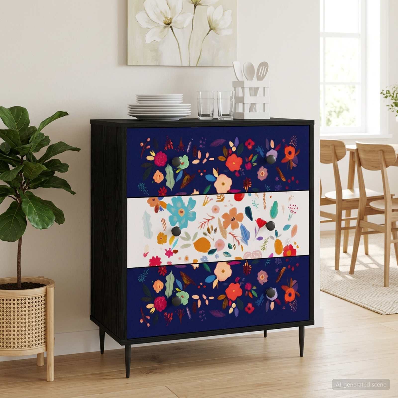 vidaXL Schranksystem Kommode MAINZ Blumenmuster 66 x 36,5 x 76 cm Holzwerkstoff (1-St)