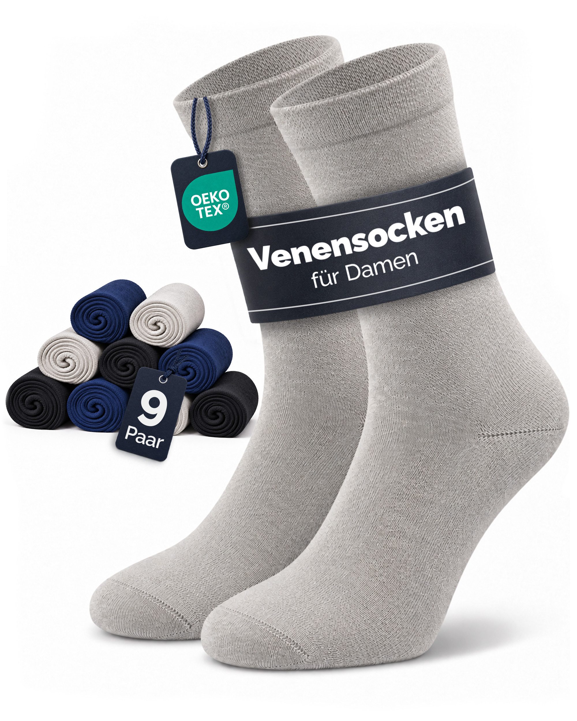 GAWILO Diabetikersocken für Damen - Ohne Gummibund - Ohne drückende Naht - Extra weit (9 Paar) Venensocke mit hohem Anteil Baumwolle sorgt für angenehmes Fußklima