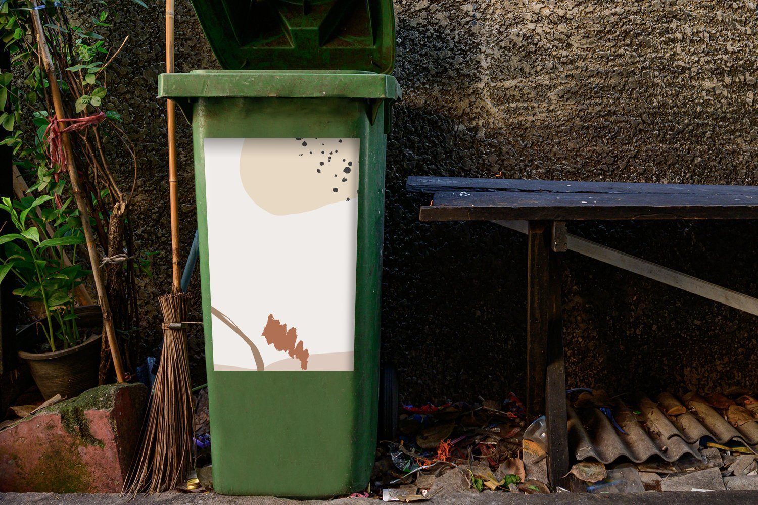 Weiß Mülltonne, Abfalbehälter (1 Container, - St), Abstrakt - Sommer Sticker, Mülleimer-aufkleber, MuchoWow Wandsticker