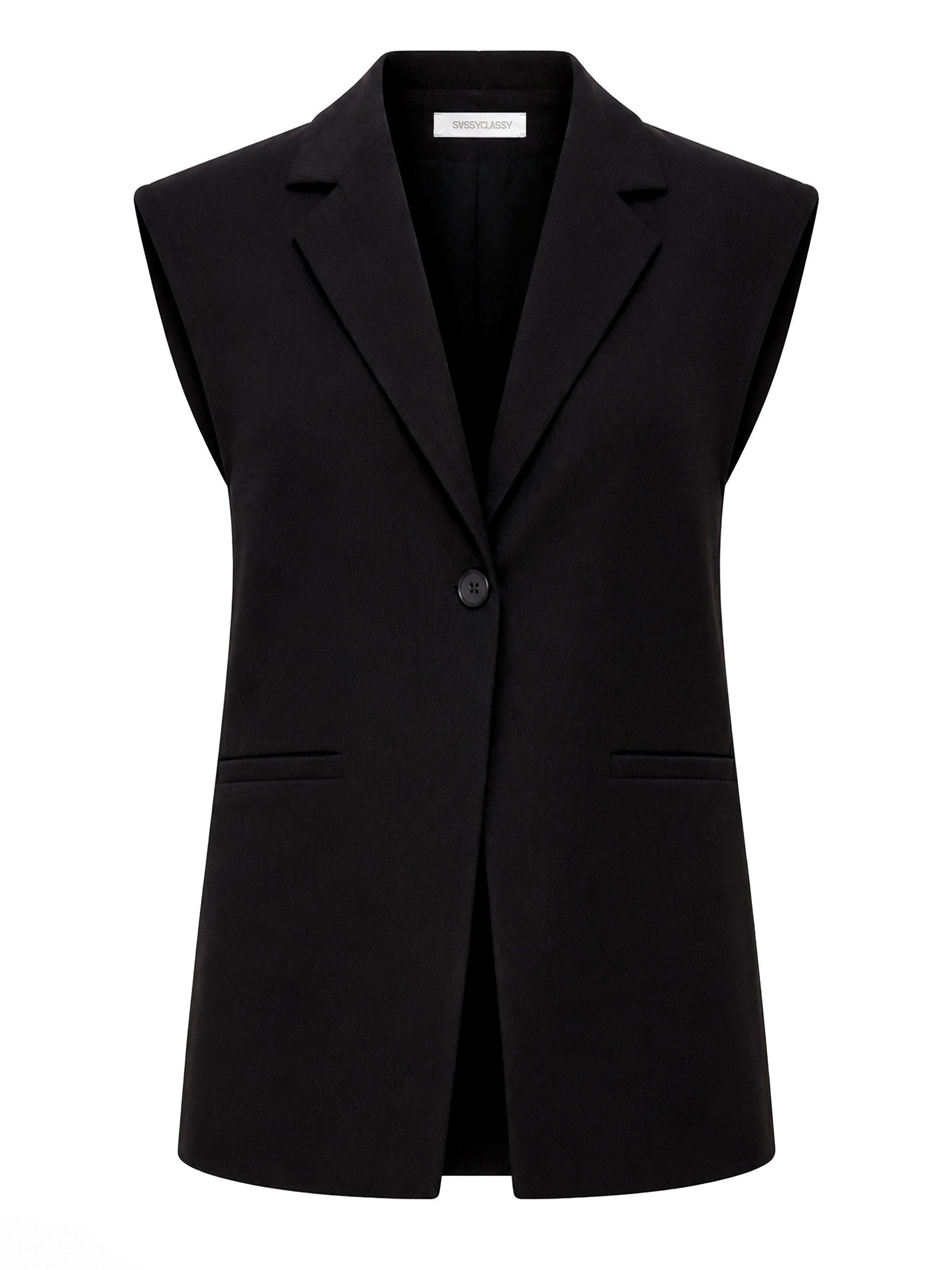 SASSYCLASSY Kurzweste Oversize Anzugweste für Damen Elegante Weste mit Schulterpolster und Leistentaschen Beige