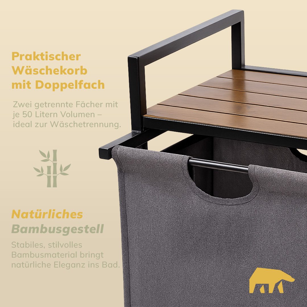 Roxlin Wäschekorb Wäschekorb mit 2/3 Fächern und Ablage Wäschesammler für B günstig online kaufen