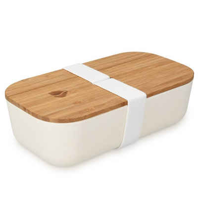 Navaris Lunchbox, Silikon, (1-tlg), Bento Box mit Bambus Deckel - Brotdose 1 Fach 700ml luftdicht - Brotbox für Kinder und Erwachsene - Gummiband Verschluss