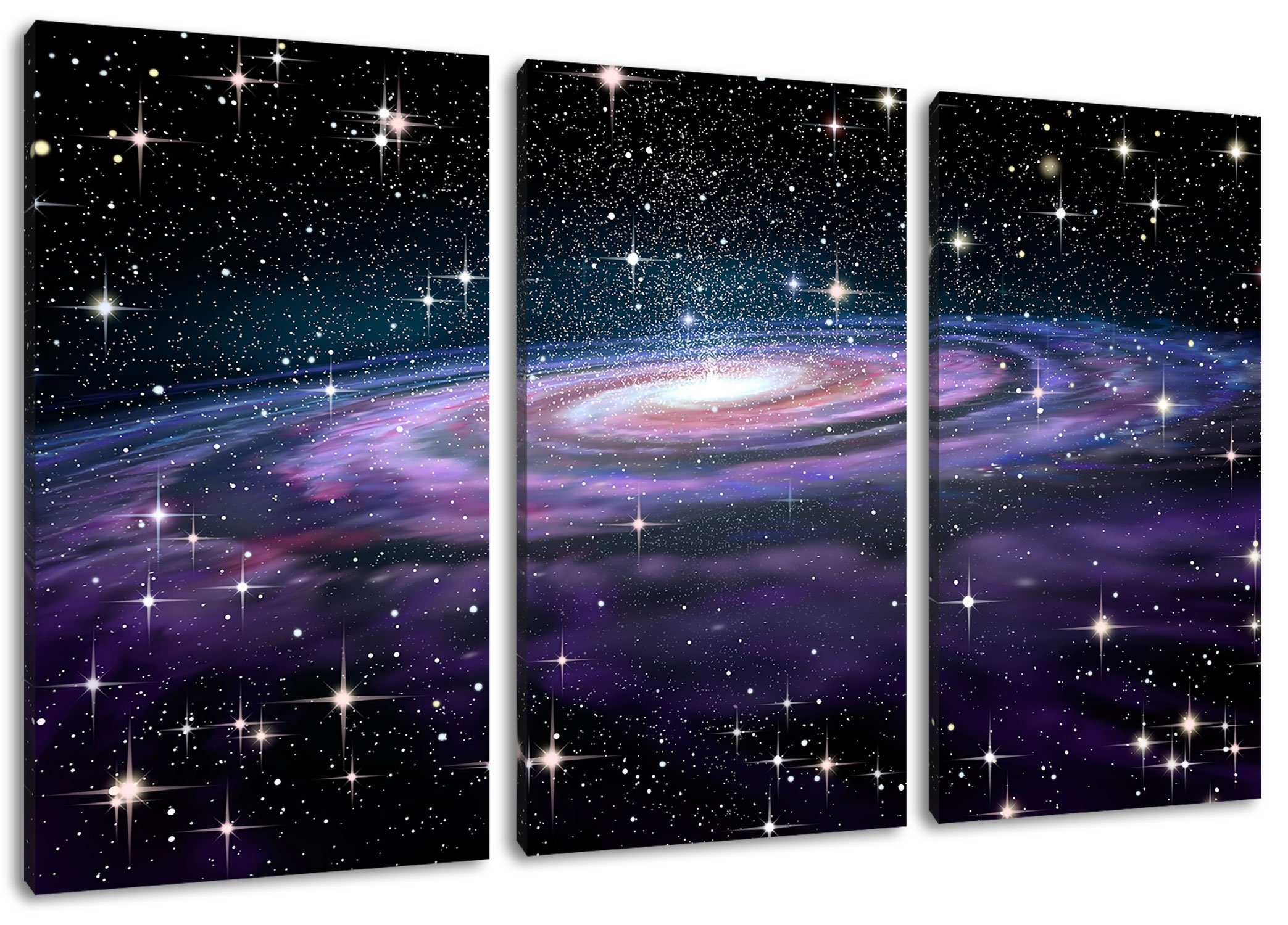 (1 Pixxprint Zackenaufhänger Weltall Leinwandbild bespannt, 3Teiler im Leinwandbild inkl. St), Weltall, Spiralgalaxie im fertig Spiralgalaxie (120x80cm)