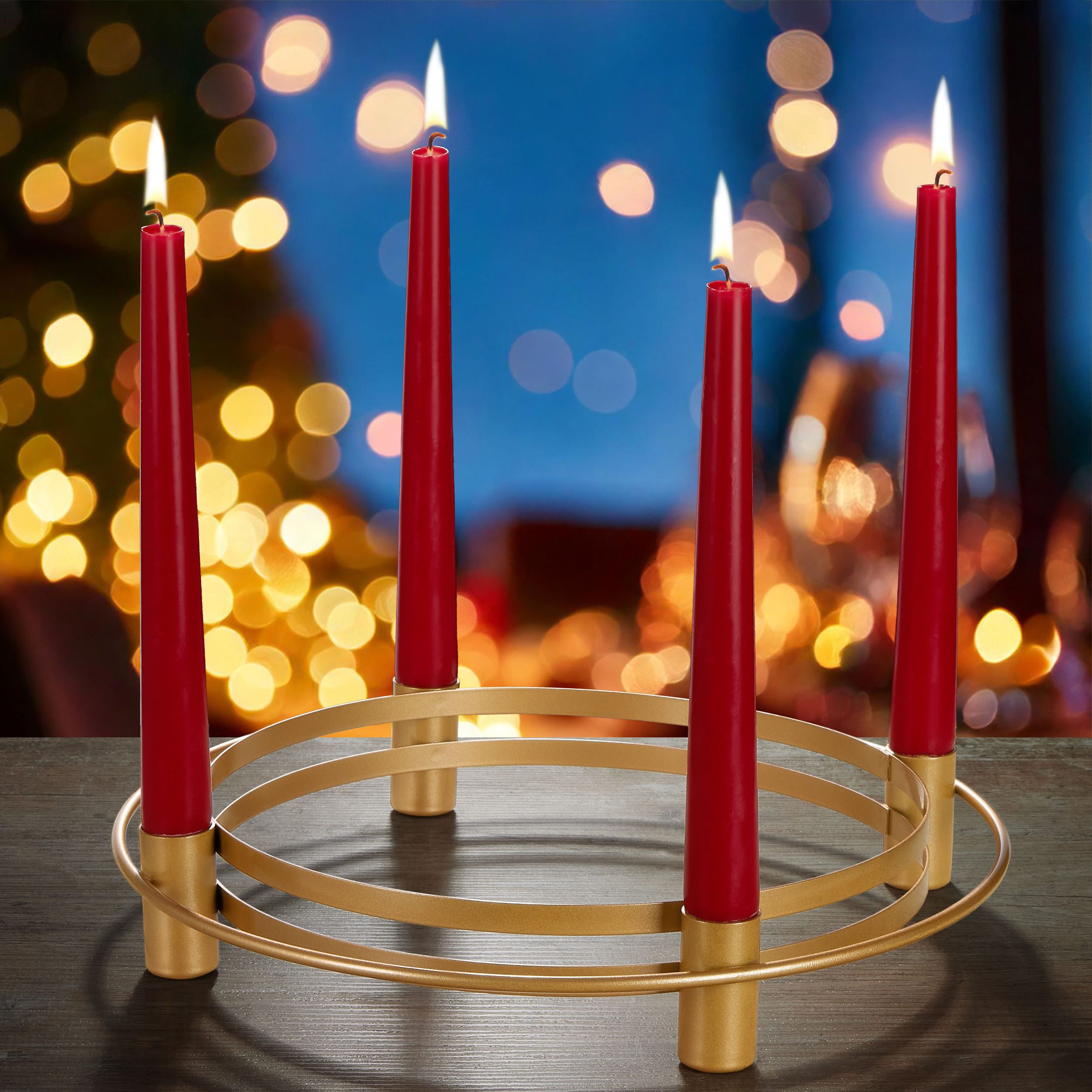 BRUBAKER Adventskranz Metall Adventskerzenhalter im Ring Design Gold - Kerzenhalter, Kerzenständer für 4 Kerzen /Stabkerzen mit 2,2 cm Durchmesser