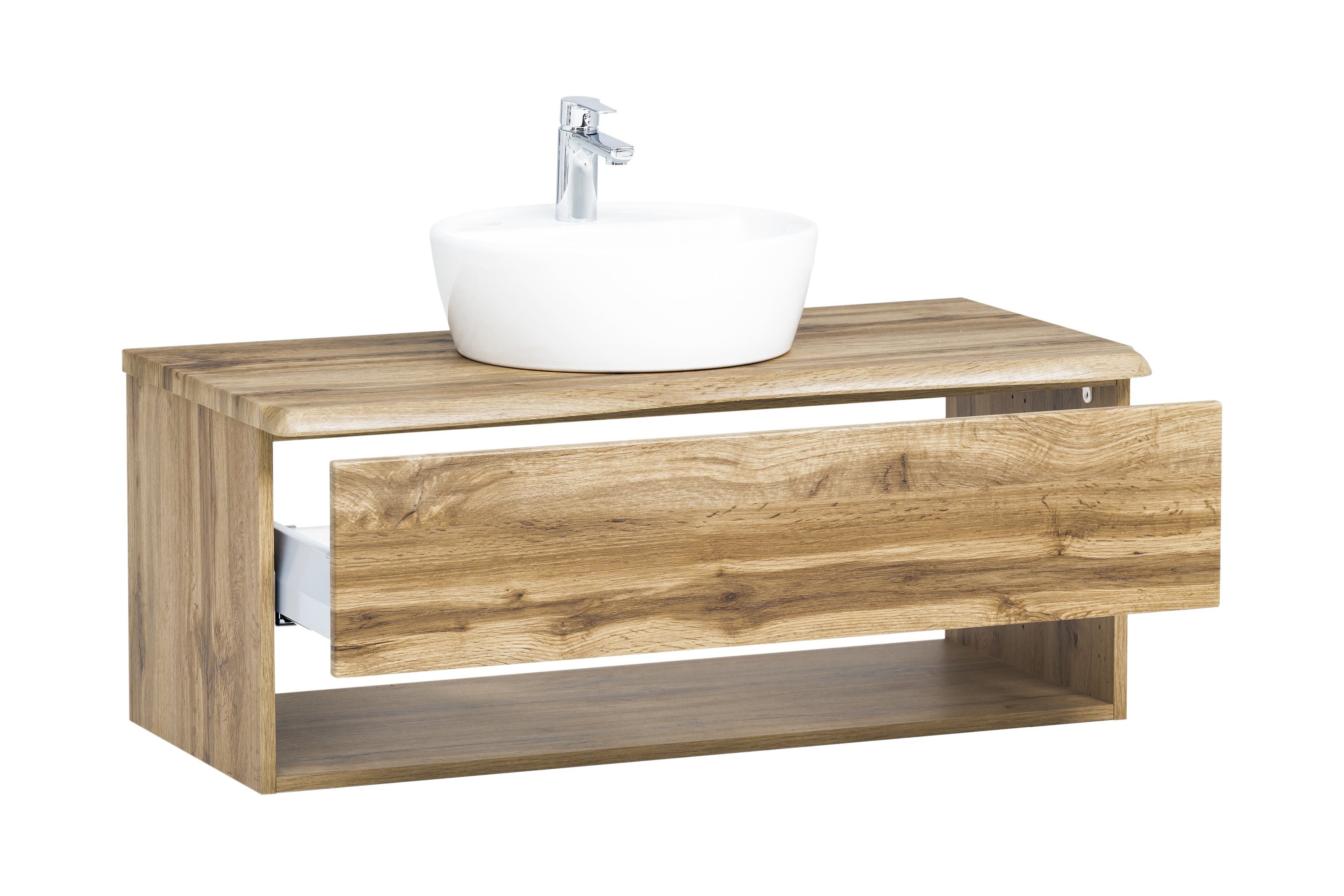 Thumbnail - HELD MÖBEL Waschtisch-Set aus MDF in wotaneiche mit Absetzungen in wotaneiche, (B/H/T: 101x55x47 cm)
