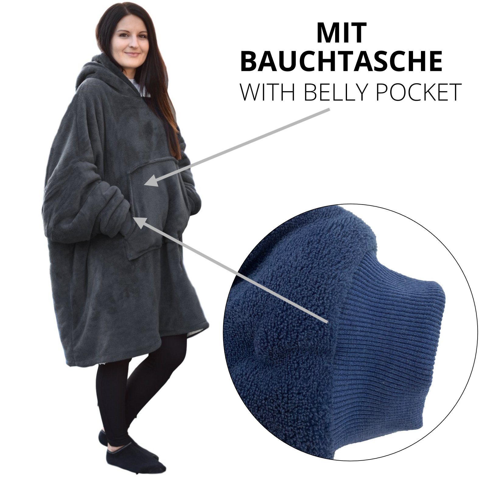 HOMELEVEL 3XL - Damen Bademantel - Polyester Kuscheliger Herren, Für Blau Flanell-Bademantel Übergröße &