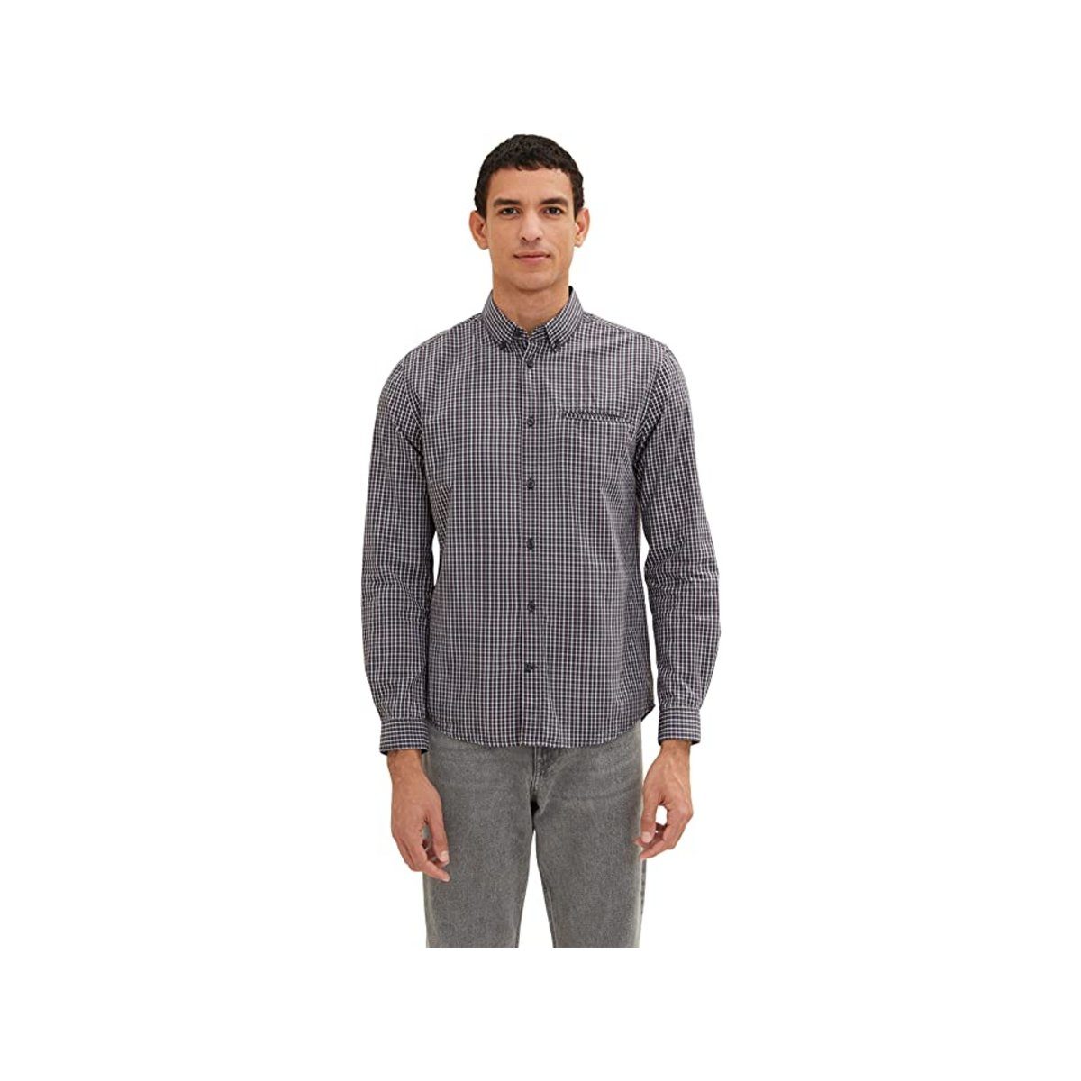 TOM TAILOR small textil T-Shirt Men blue grau TAILOR (1-tlg) passform grey check Plus TOM