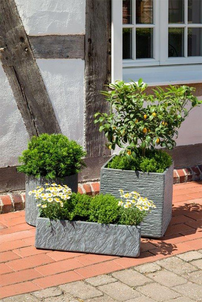 tegawo Blumenkasten Brickstone Klinkeroptik quadratisch grau, mit Abflussloch