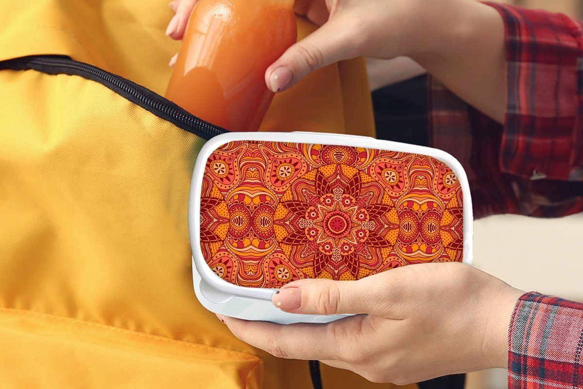 MuchoWow Lunchbox Mandala - Muster - Kunststoff, Jungs Mädchen und Orange (2-tlg), weiß Brotdose, für - - Rot, Brotbox Vintage Kinder für und Erwachsene