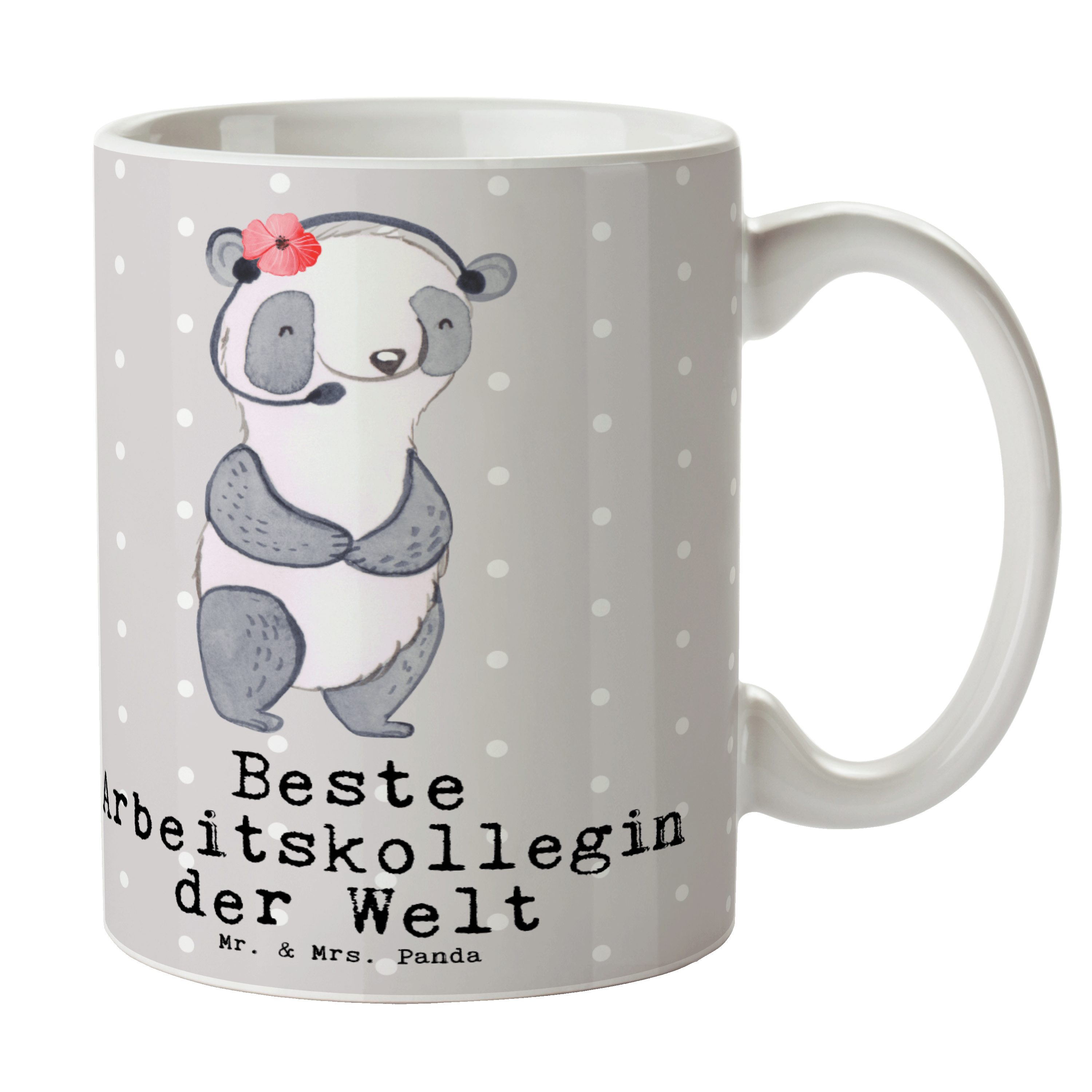 Mr. & Mrs. Panda Tasse Panda Beste Arbeitskollegin der Welt - Grau Pastell - Geschenk, Teeta, Keramik