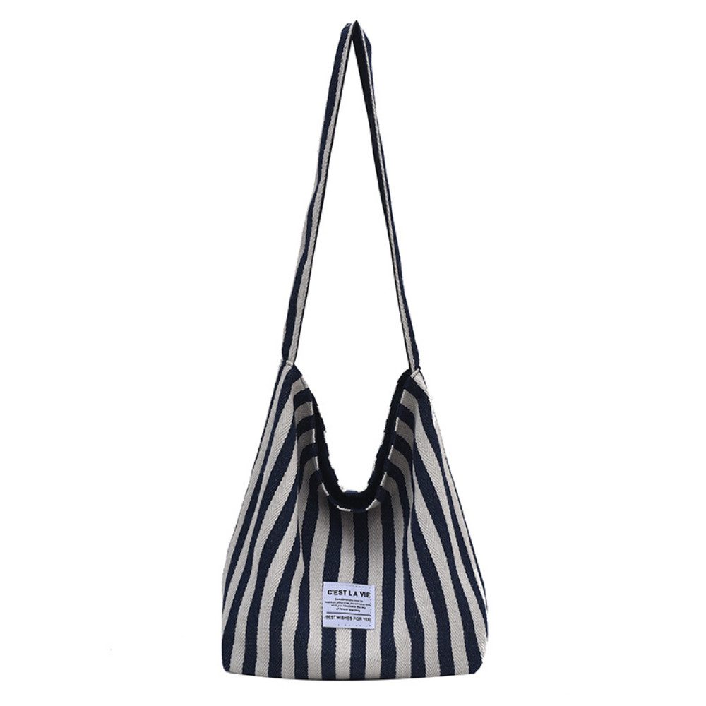 Blusmart Schultertasche Modische Canvas-Tasche für Pendler (Großes Fassungsvermögen, Klassische Streifen), Schulter- und Crossbody-Tasche für zwei Zwecke