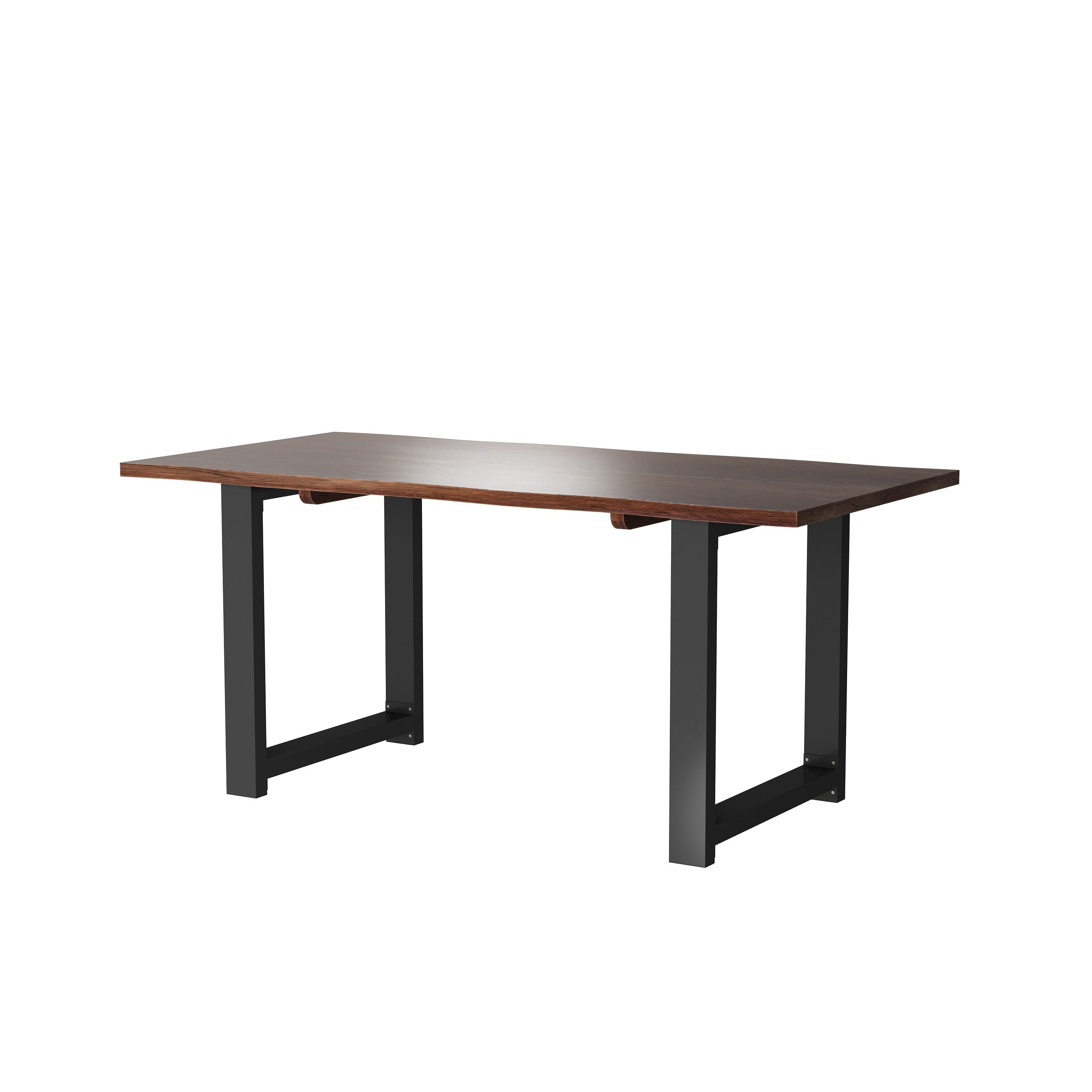 HOMSEE Esstisch 160 x 80 cm aus Massivholz in Braun (1-St), Industrie-Design mit natürlicher Baumkante & stabilen Metallbeinen