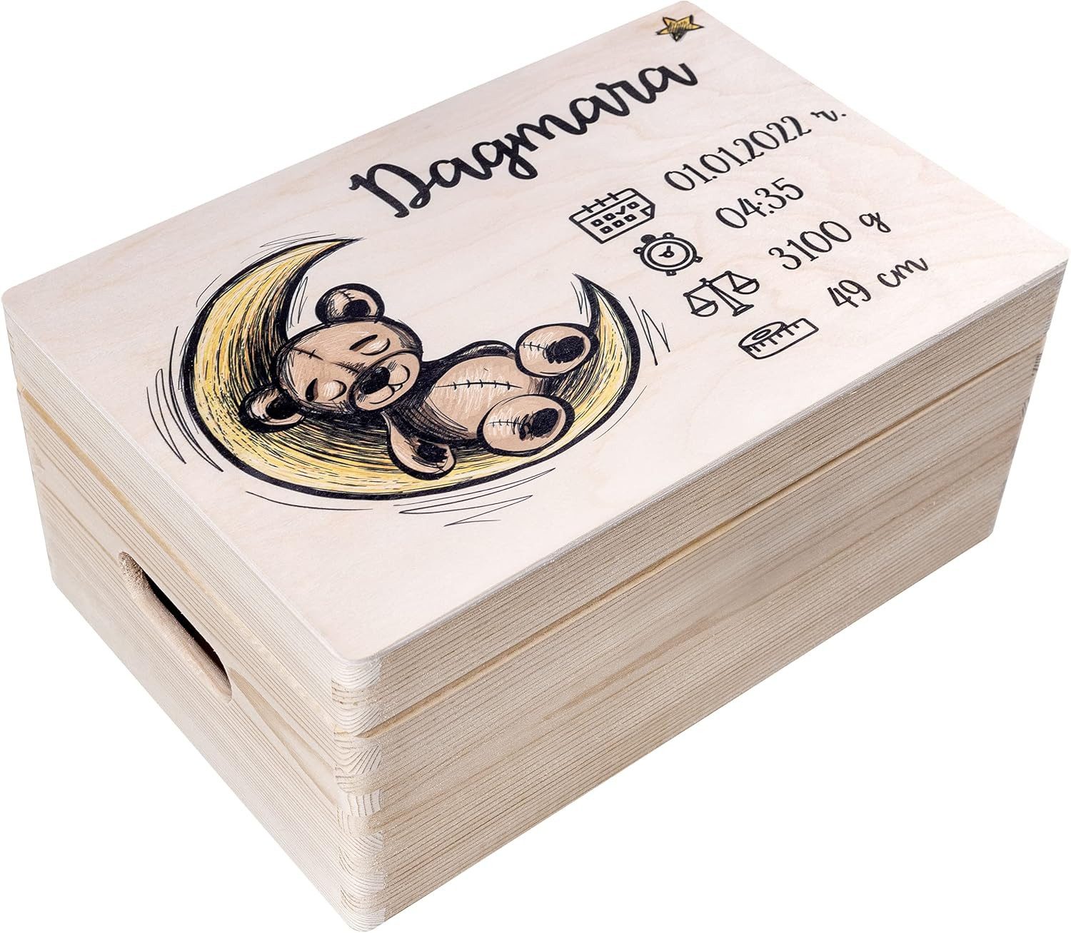 Holzkiste Erinnerungsbox Baby Geschenk zur Geburt, Natur 30 x 20 x 14 cm
