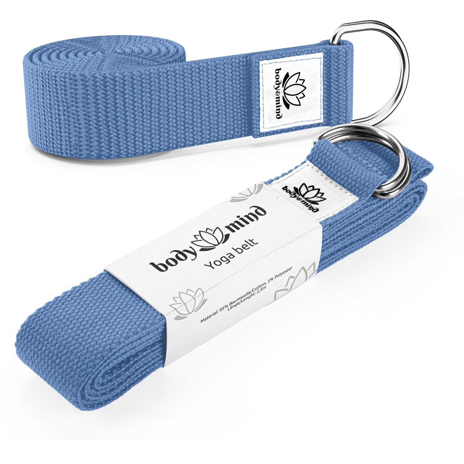 Body & Mind Yogagurt Body & Mind Yogagurt – Baumwolle Yoga Band mit D-Ring für Dehnung, Yoga-Band mit D-Ring-Verschluss