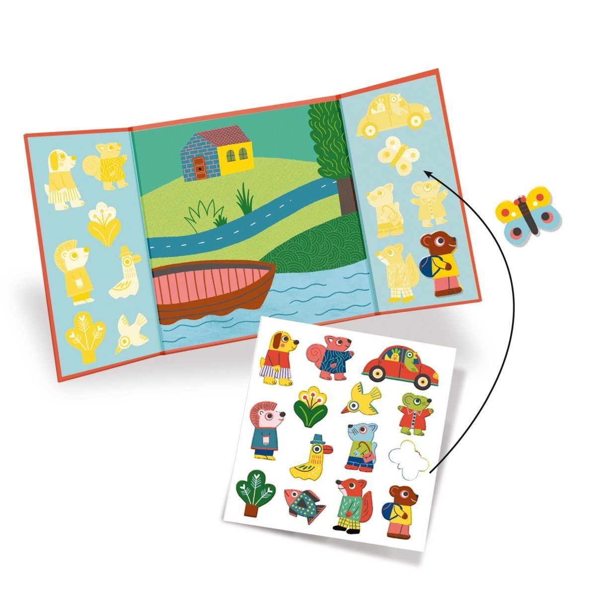 DJECO Stickerbuch Sticker mit tollen Motiven und Vorlagenbuch basteln Kinder