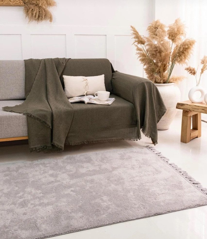 Überwurf Wohndecke/Überwurf Mea Classic in Olivgrün 100% Biobaumwolle, Sand günstig online kaufen