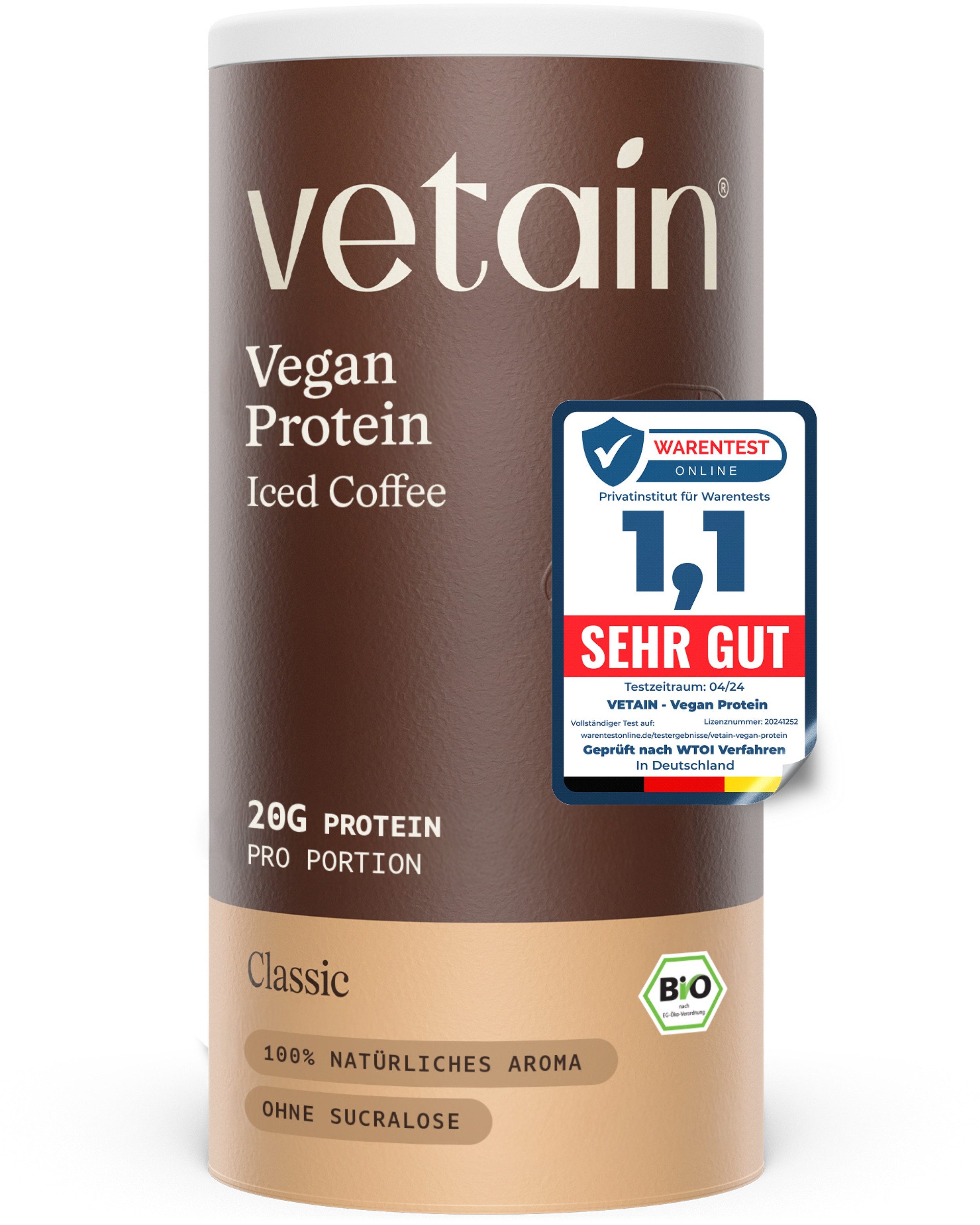 VETAIN Vegan Protein Pulver, 600 g, 5 Proteinquellen mit fermentierten Erbsen & Reis