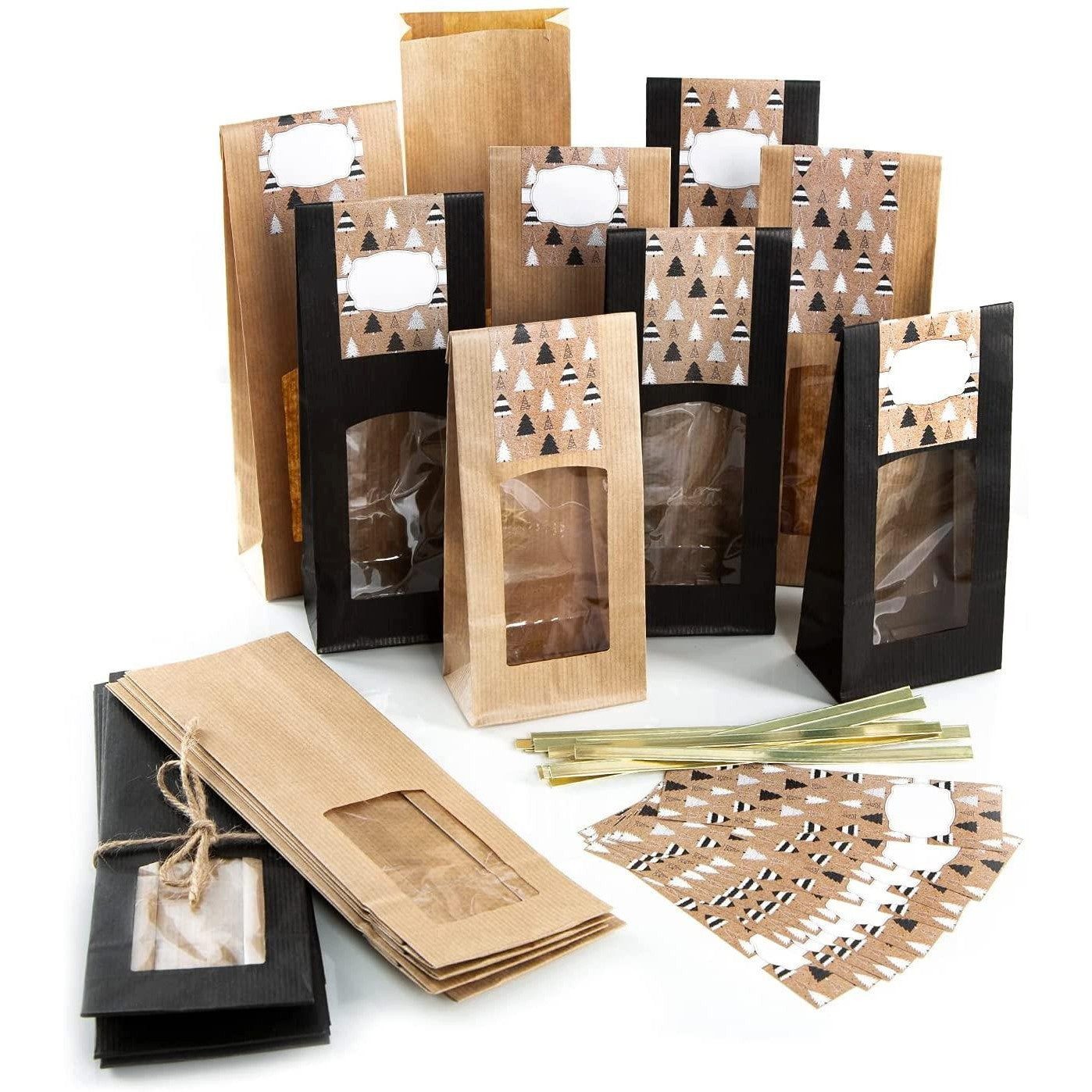 Logbuch-Verlag Dekofigur 20 Weihnachtstüten mit Fenster + Weihnachtsaufkleber zum Beschriften