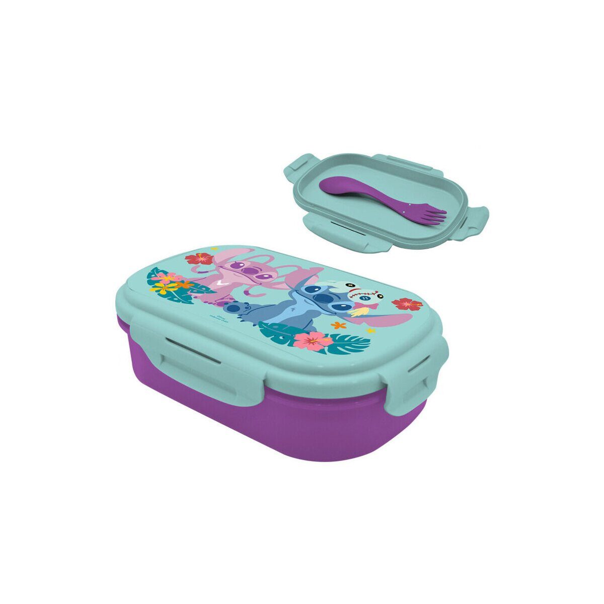 Lilo & Stitch Lunchbox Lilo & Stitch Brotdose + Besteck Island Design Kinder, 100% Kunststoff, (1-tlg)