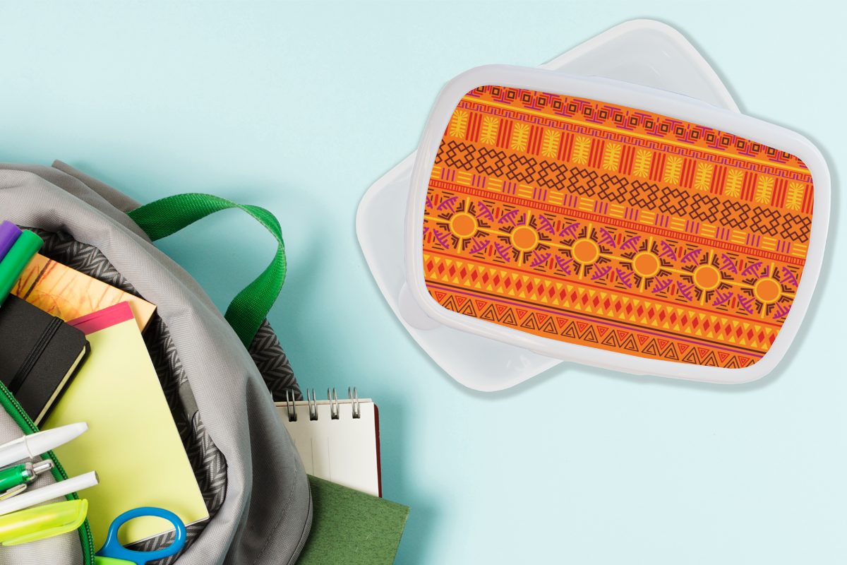 MuchoWow Lunchbox - Muster und Brotdose, Kunststoff, Mädchen Erwachsene, Orange für - und (2-tlg), Brotbox Jungs weiß Sonne, für Kinder