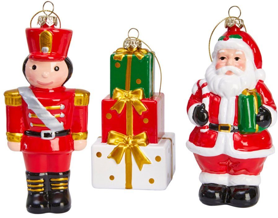 Dekohänger »Weihnachtsmann und Nussknacker mit Geschenke« (Set, 3 Stück), Höhe ca. 11,5 cm + 14 cm-Otto