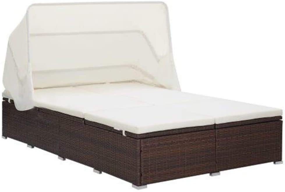 Relaxliege 2-Personen-Sonnenliege mit Sonnendach Poly Rattan Braun von VIDAXL - VIDAXL