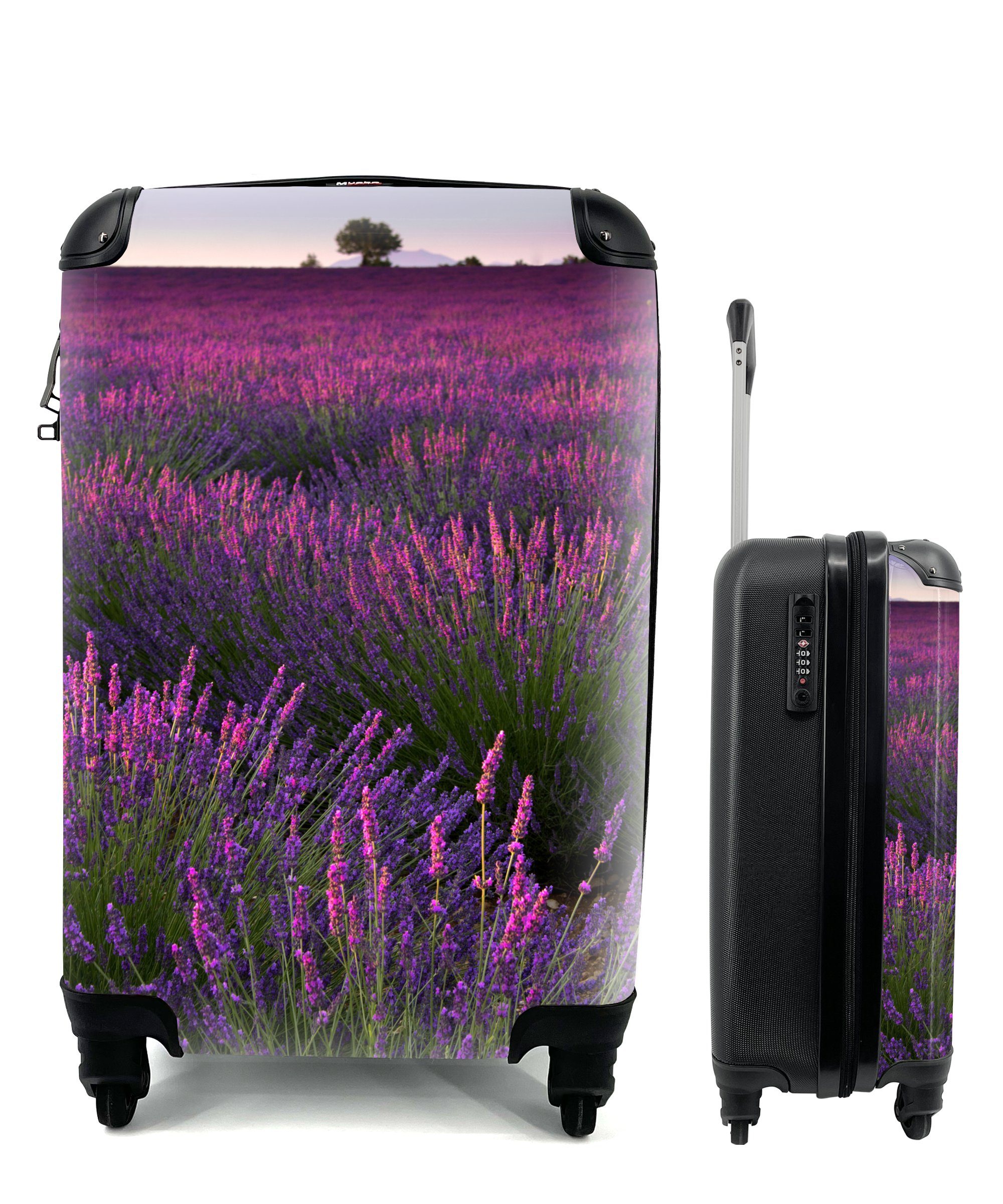 MuchoWow Handgepäckkoffer Lila Lavendelblüten auf einem Feld, 4 Rollen, Reisetasche mit rollen, Handgepäck für Ferien, Trolley, Reisekoffer