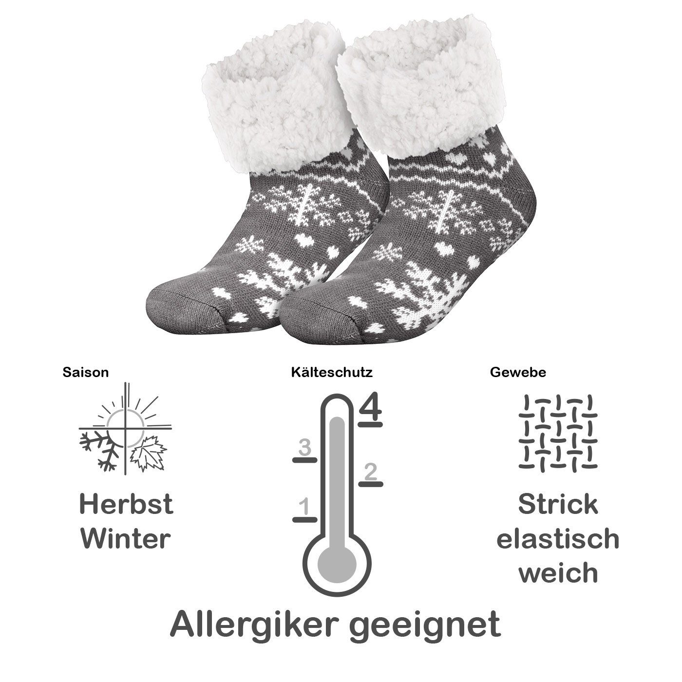 compagno Kuschelsocken (1-Paar) Kuschelsocken Schneeflocke pink Einheitsgröße Sohle Wintersocken Rutsch Herren Anti Noppensocken Damen Socken