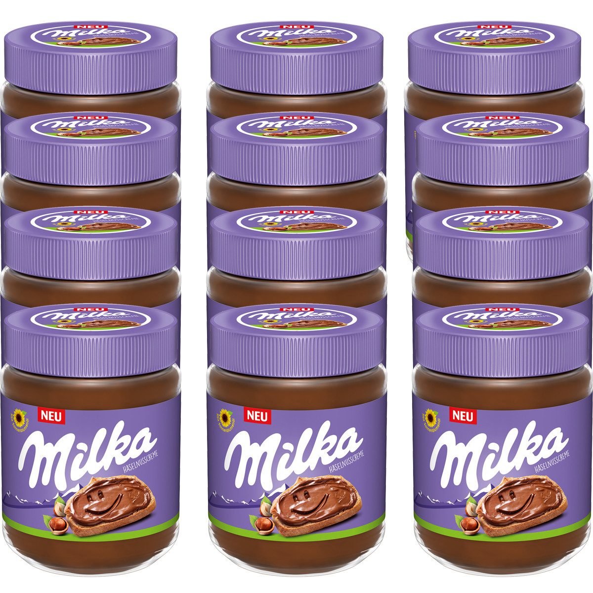 MILKA Schokoaufstrich, Milka Haselnusscreme Brotaufstrich mit Haselnüssen 350g 12er Pack