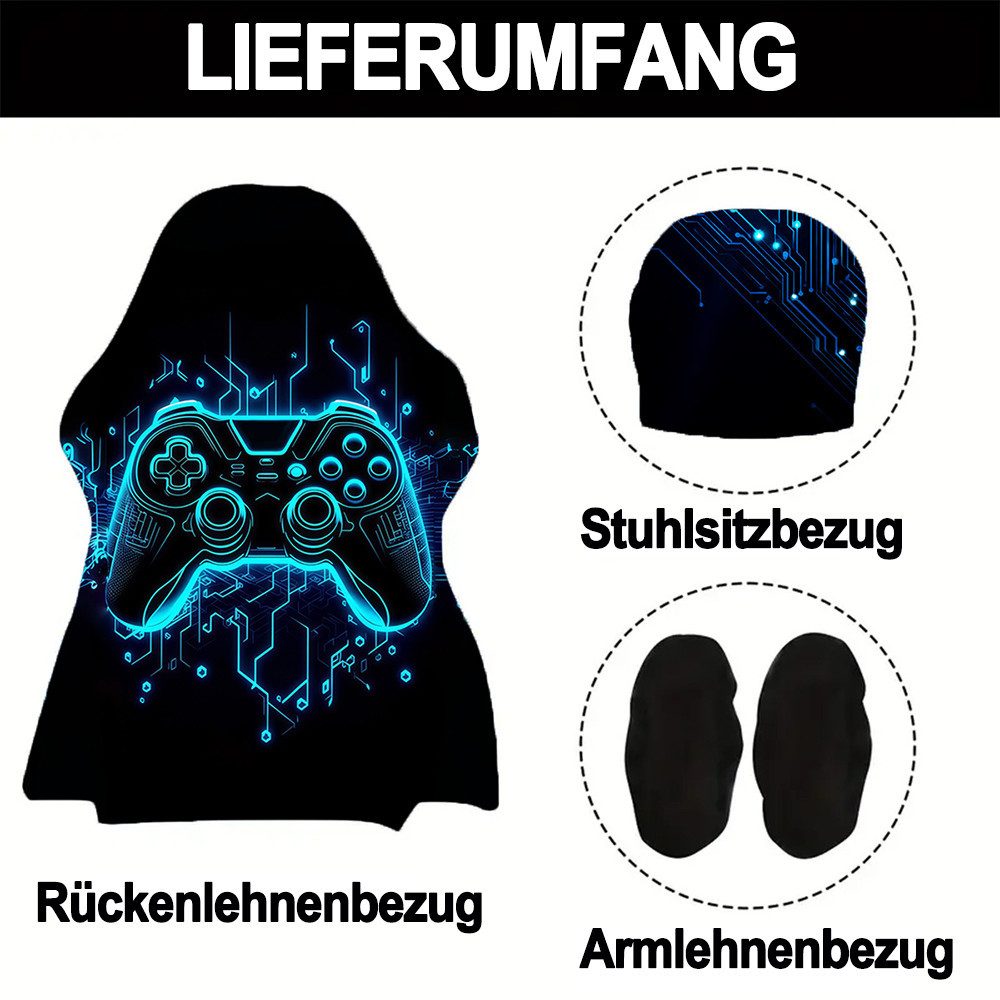 Diwzbyn Stuhlbezug Gaming-Stuhlbezug, elastisches,weich und atmungsaktiv aus Mesh-Gewebe, Kratzfestes Design mit 2 Armlehnenbezügen,mit 3D-Druck