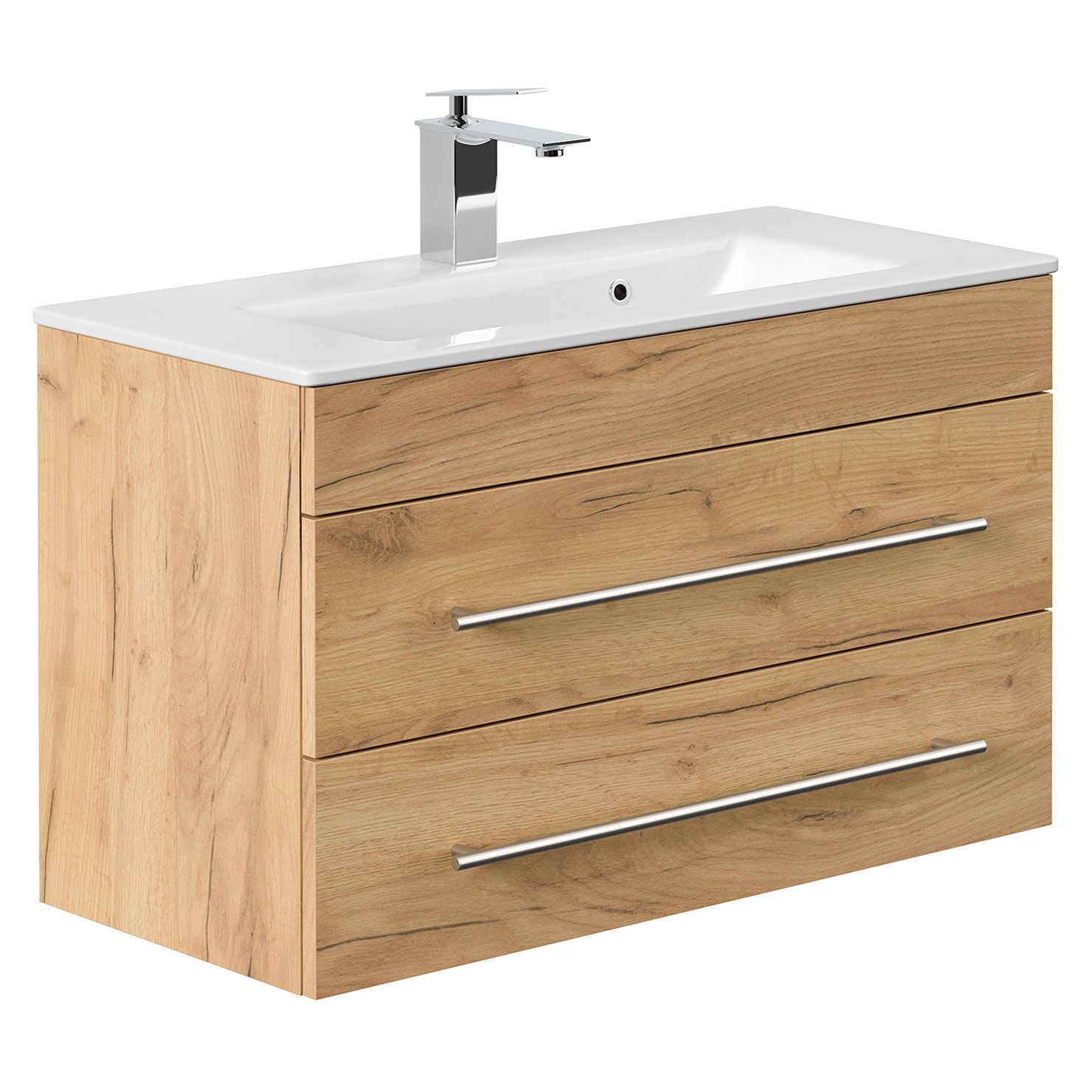 Lomadox Waschtisch PALMIRA-02, 80 cm breit, Eiche, geringe Tiefe, Keramik Waschbecken