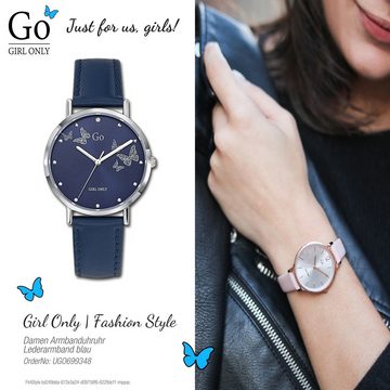 Girl Only Quarzuhr Girl Only Damen Armbanduhr blau, Damenuhr rund, mittel (ca. 34mm), Lederarmband, Fashion-Style