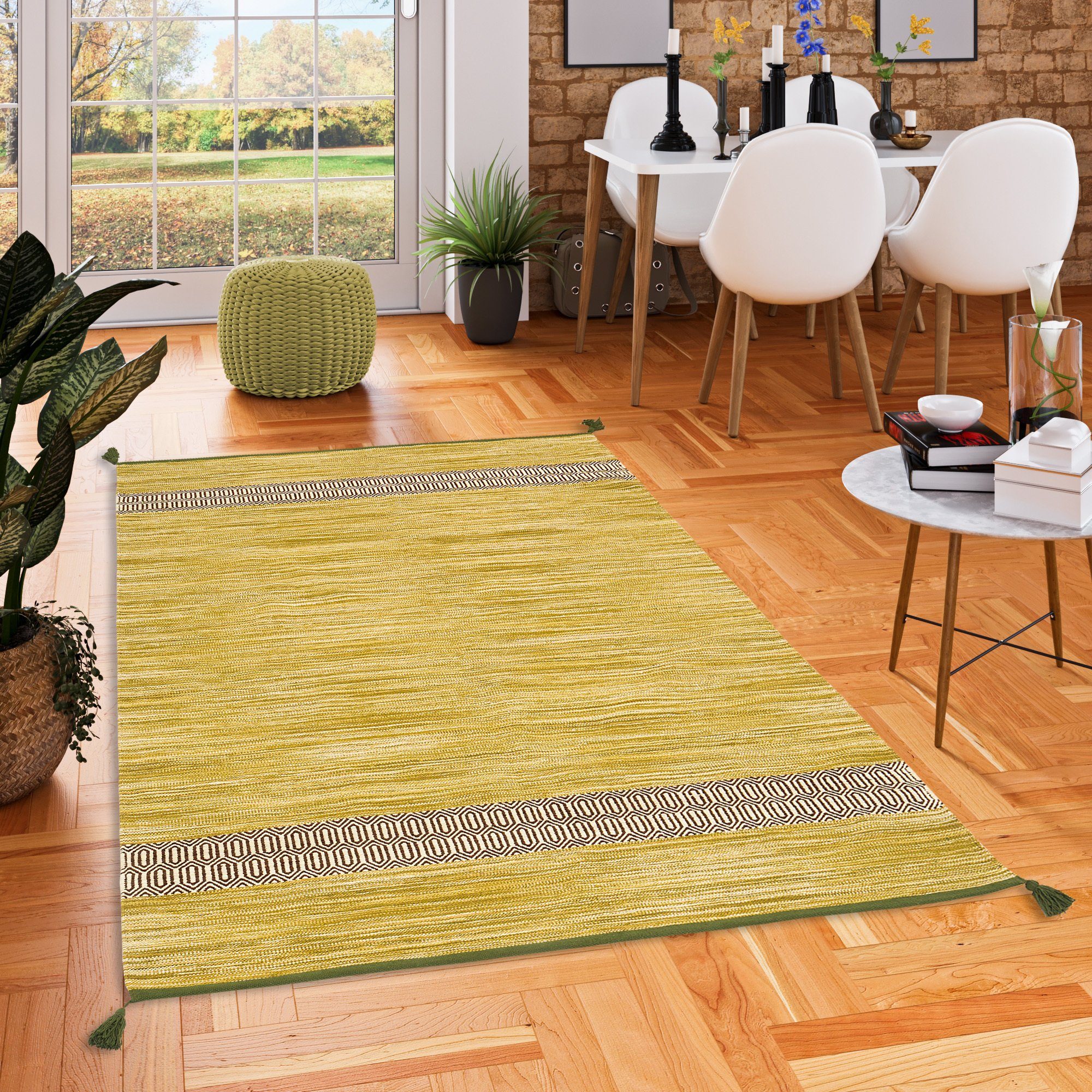 Pergamon Wollteppich Natur Baumwolle Teppich Kelim Toskana, Rechteckig, Höh günstig online kaufen