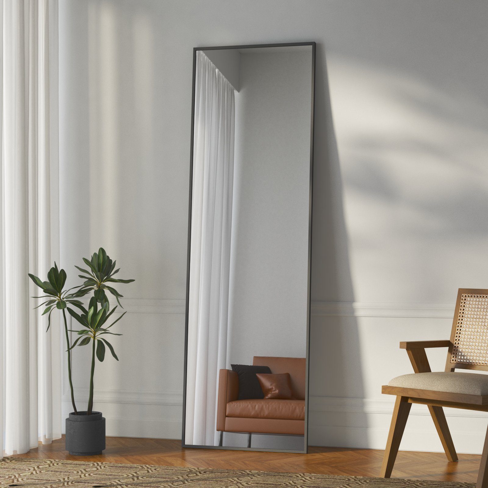 Boromal Standspiegel Ganzkörperspiegel 140x 40 cm / 160 x 40 cm Wandspiegel mit Rahmen (Ganzkorperspiegel Standspiegel, 1-St., Stabiler und pflegeleichter Alurahmen), Der Standspiegel hat einen schwarzen Rahmen