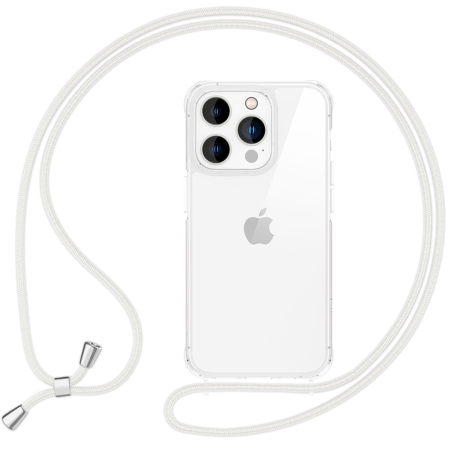 Nalia Handykette Apple iPhone 16 Pro 16 cm (6,3 Zoll), Klare Hülle mit Band zum Umhängen / Crossbody Transparent Case & Kette