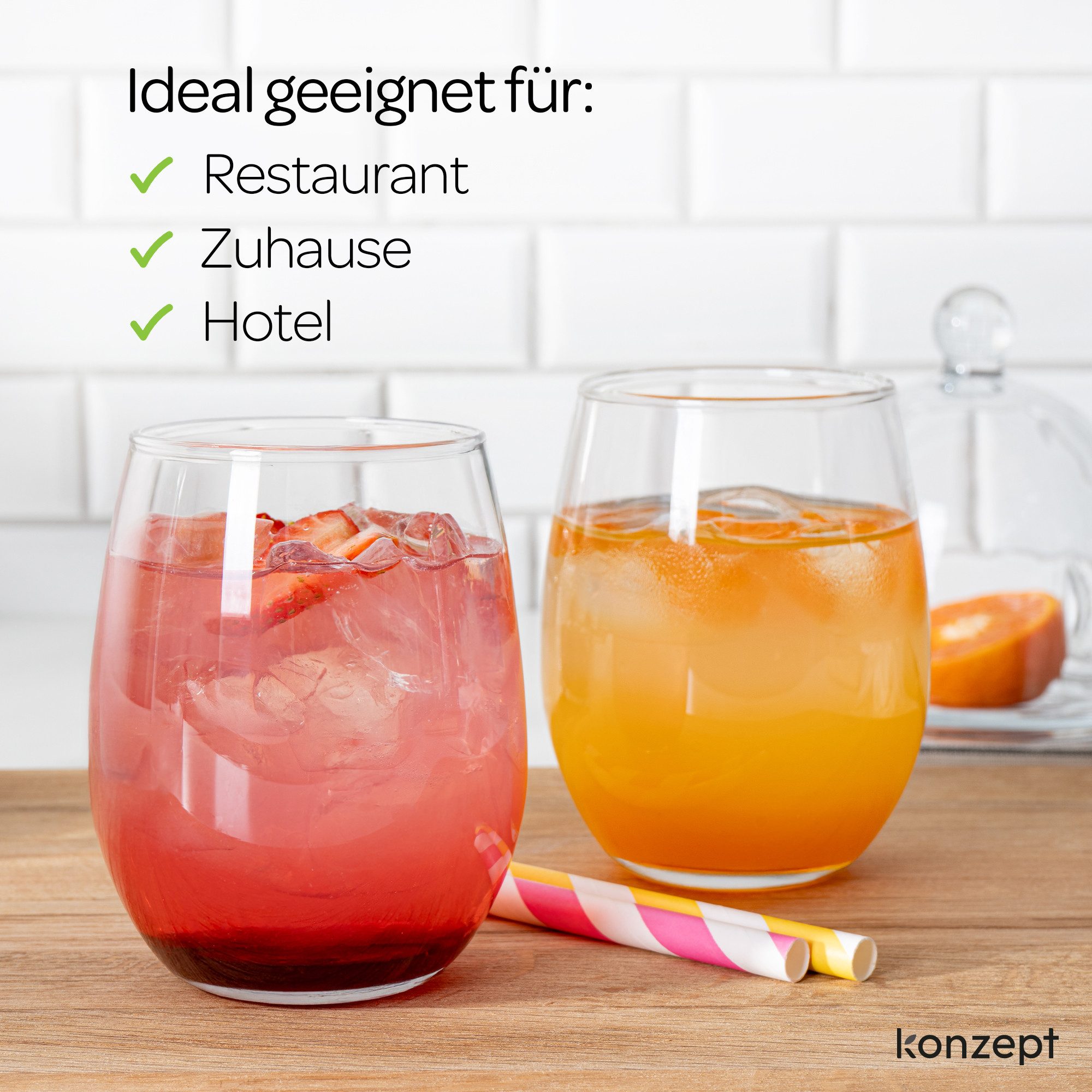KONZEPT Gläser-Set Wassergläser Set 6-teilig – 300 ml Trinkgläser Set, 6-tlg., besonders standfest & griffig, ideal für Wasser, Saft, Limo, Gin – Bild 3 von 5