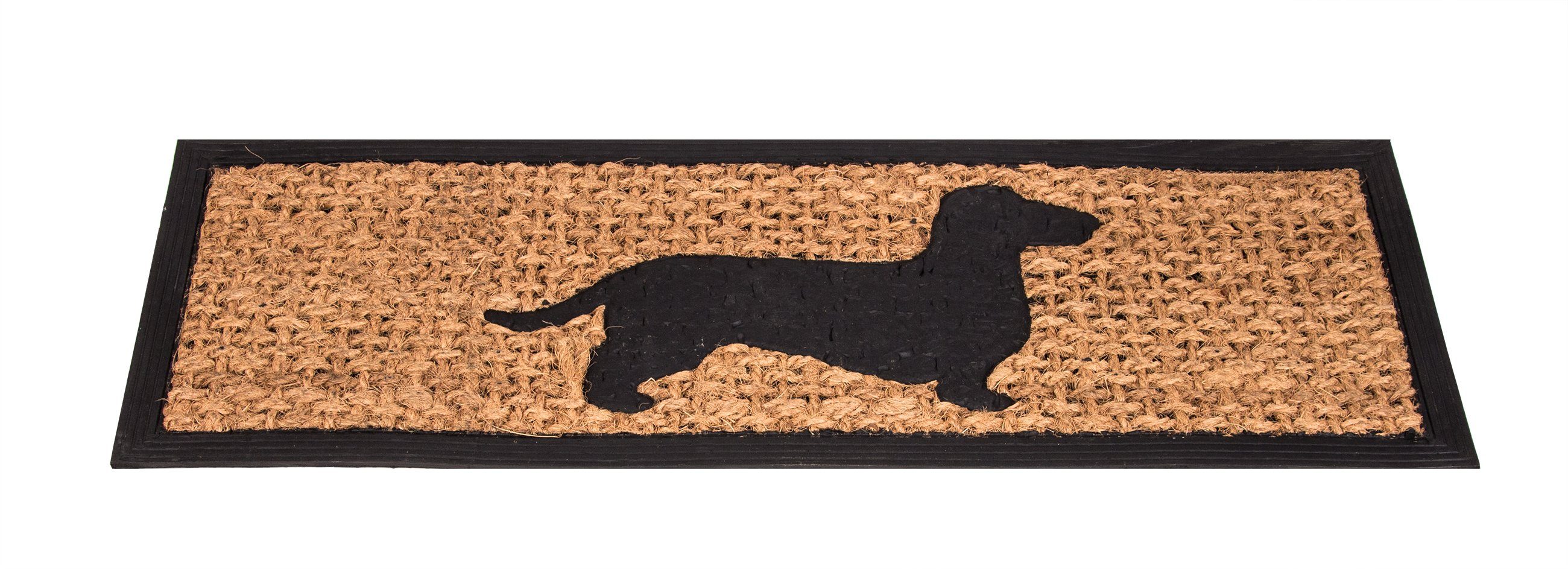 esschert design Fußmatte Türmatte Dackel-Motiv Schmutzfangmatte Gummi Kokoseinlage 25x75 cm