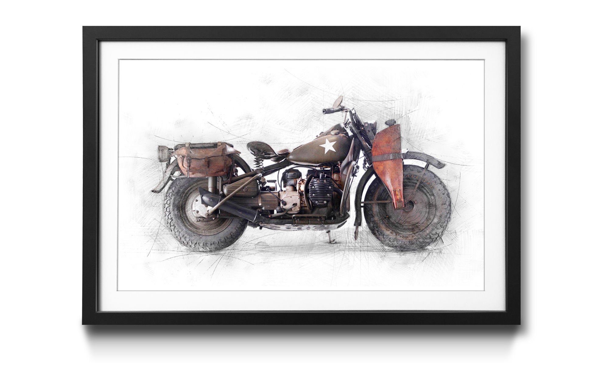 Renner WandbilderXXL Bild mit Rahmen Army Wandbild, Motorrad, 4 Davidson, in Größen erhältlich